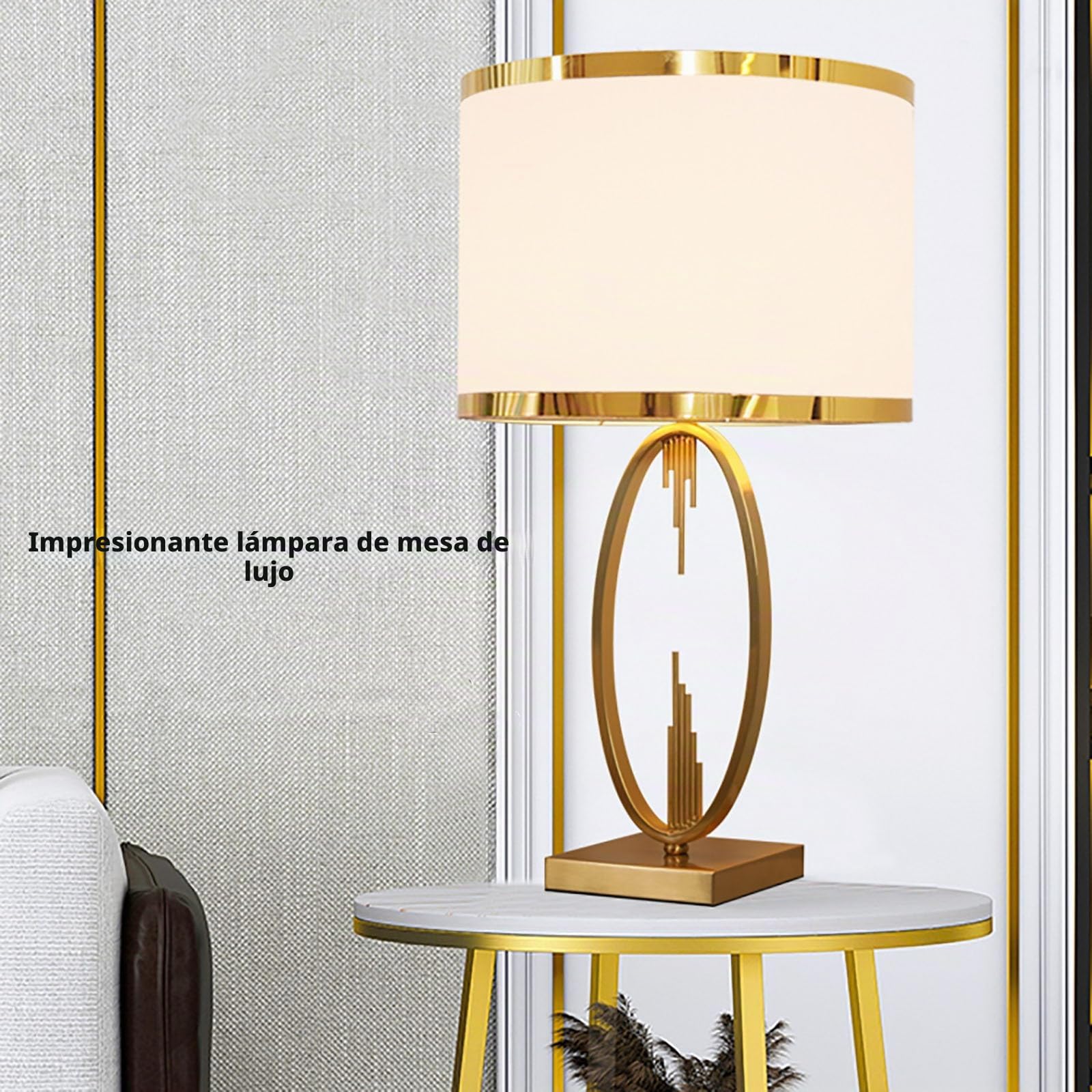 YUDIZWS Lámparas de Mesa de Metal Modernas con Pantallas de Tela, lámpara de mesita de Noche Moderna Lámpara de Escritorio de decoración Dorada de Lujo E27 Iluminación,Large