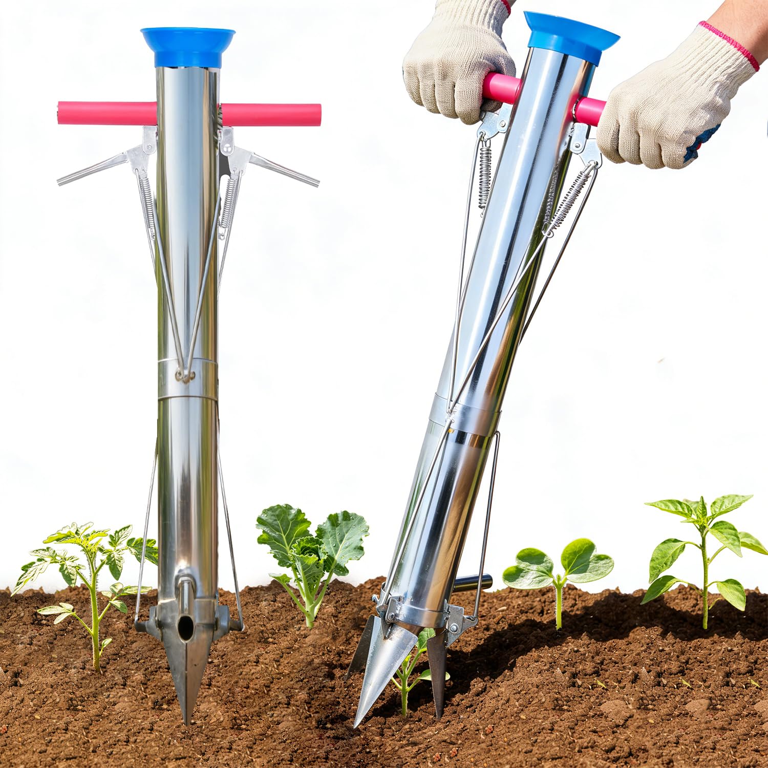 BAUSATZ 2 piezas de herramientas de trasplantador de bulbos de jardín, herramienta de maceta de 34 pulgadas de largo, trasplantador de verduras de pie de acero inoxidable para plantas de planta de | 2 unidades en el paquete