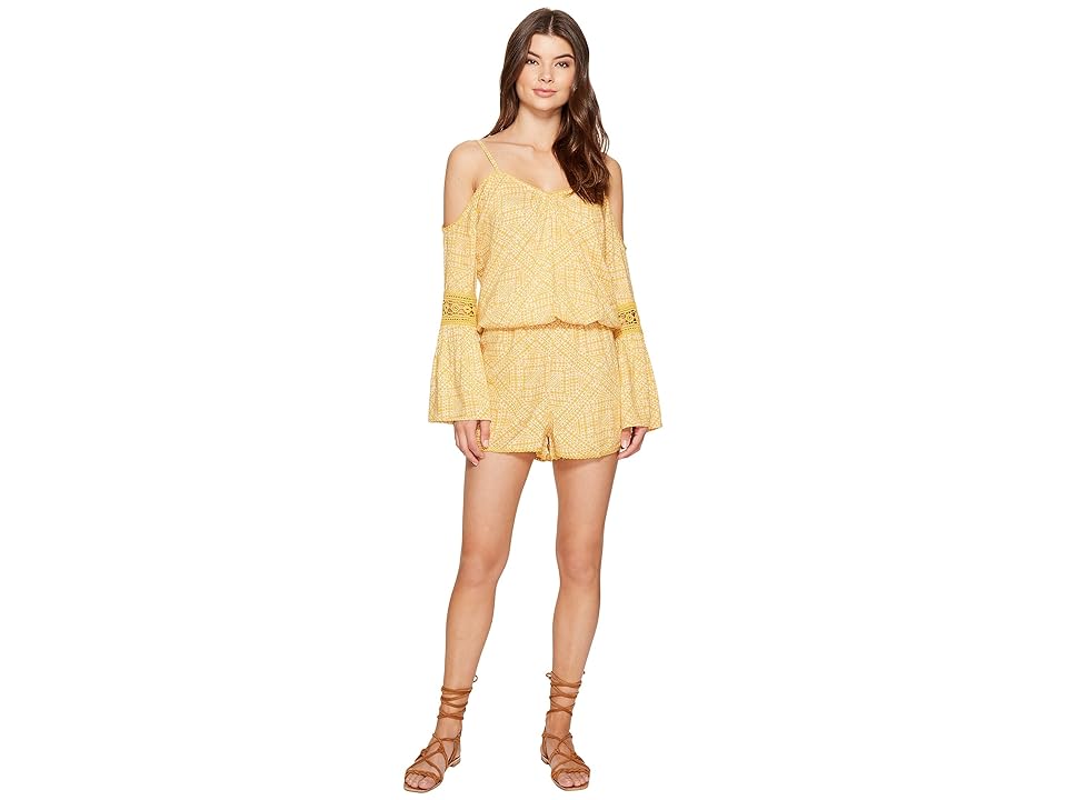 

Roxy Island Joy Strappy Printed Romper (Golden Apricot Cayo Coco) Women's Swimsuits One Piece, Yellow