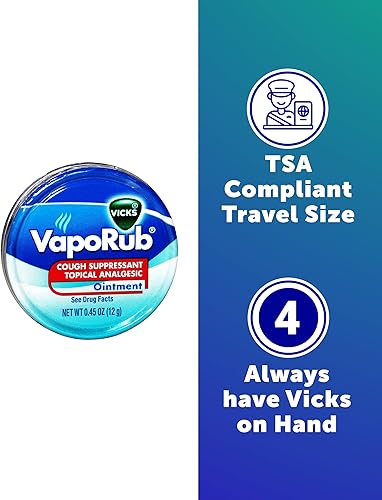 Miniatura 2 de Ballard Products Vicks VapoRub Ungüento supresor de la tos - Paquete de viaje - 4 latas de Vicks Vapor Rub Tamaño de viaje - Alivio de la tos y la
