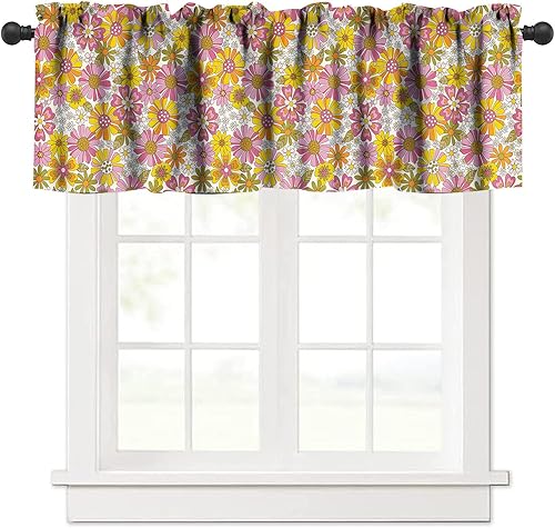 Miniatura 22 de Cenefa de cortina de cocina con diseño de arcoíris retro de los años 60 y 70, diseño de dibujos animados, estilo bohemio, floral, estilo bohemio,