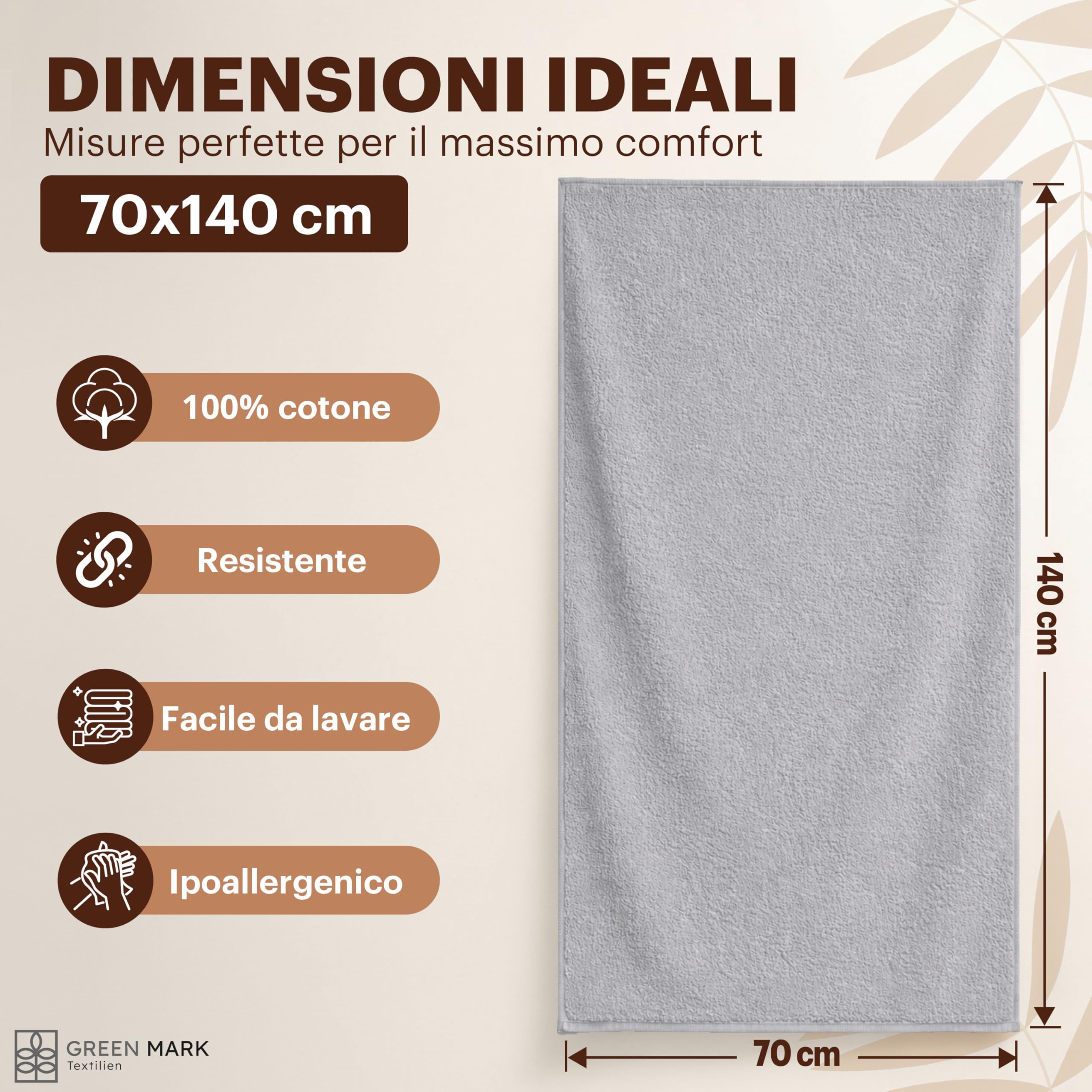 NatureMark Set da 4 teli doccia – teli doccia morbidi e assorbenti in 100% cotone, adatti all’uso quotidiano – Grigio Argento, 70x140 cm