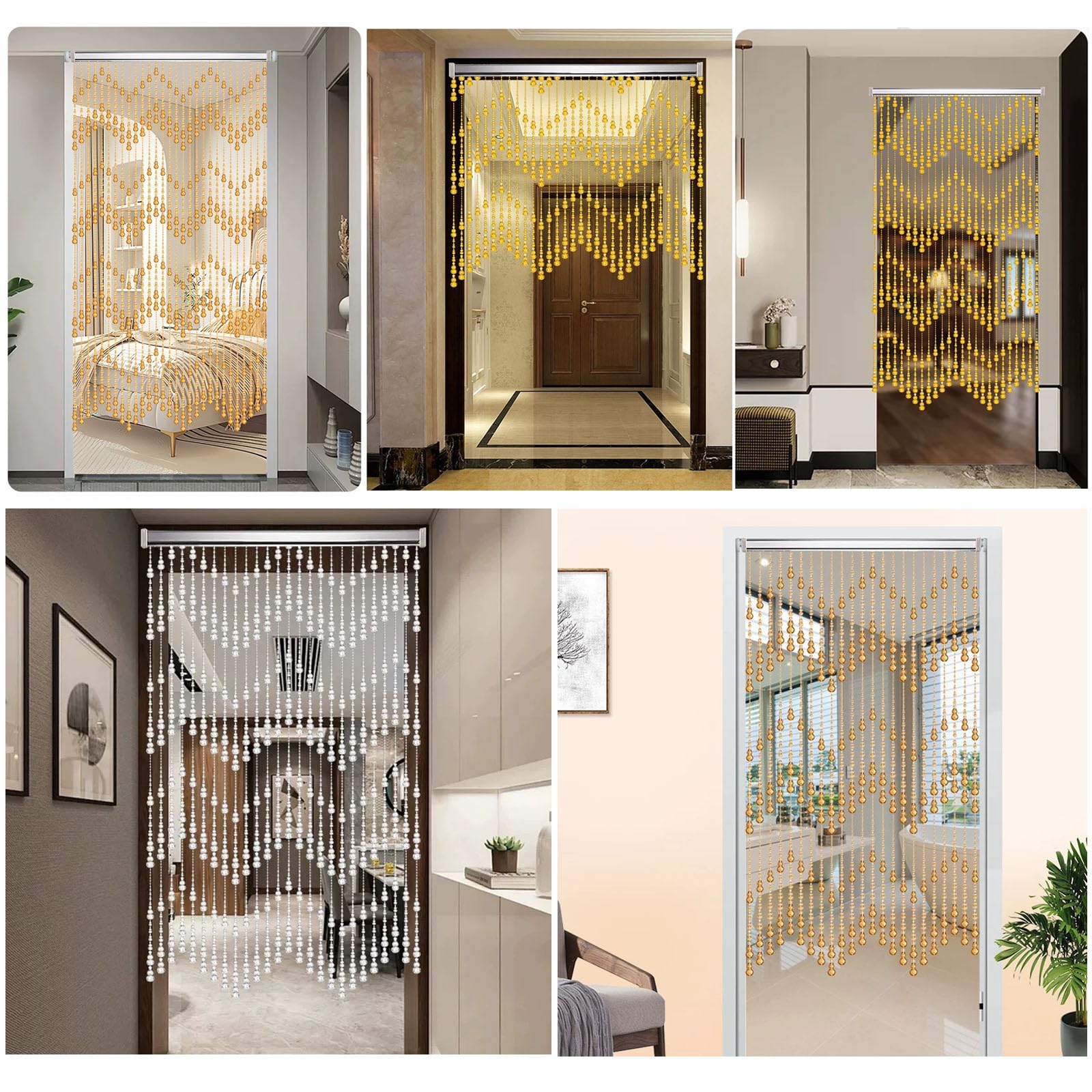 Perlenvorhang für Tür,Acryl,Hängende Türvorhang,Fadenvorhänge,Raumteiler,Dekoration,für Fenster,Wohnzimmer,Balkon,Terrasse,Zimmer,Mit Zubehör,Anpassbar Größen (90cm x 150cm,Weiß)