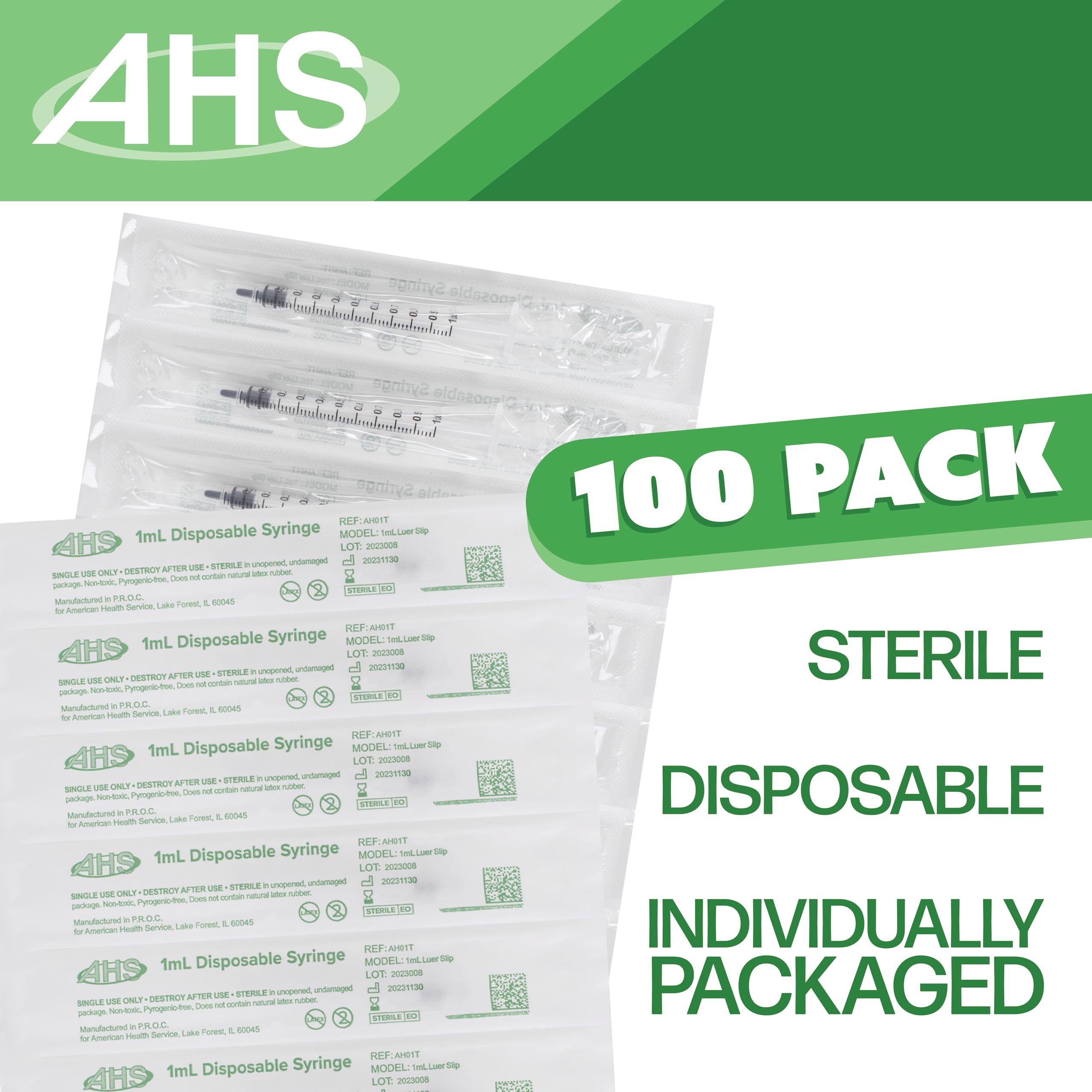 1mL Luer Slip Syringe (100 Pack), Sterile, Individually Wrapped, Syringes for Liquid, Scientific Labs, Feeding Syringes for Pets, Measurement, Medicine, Dispensing, & Oral