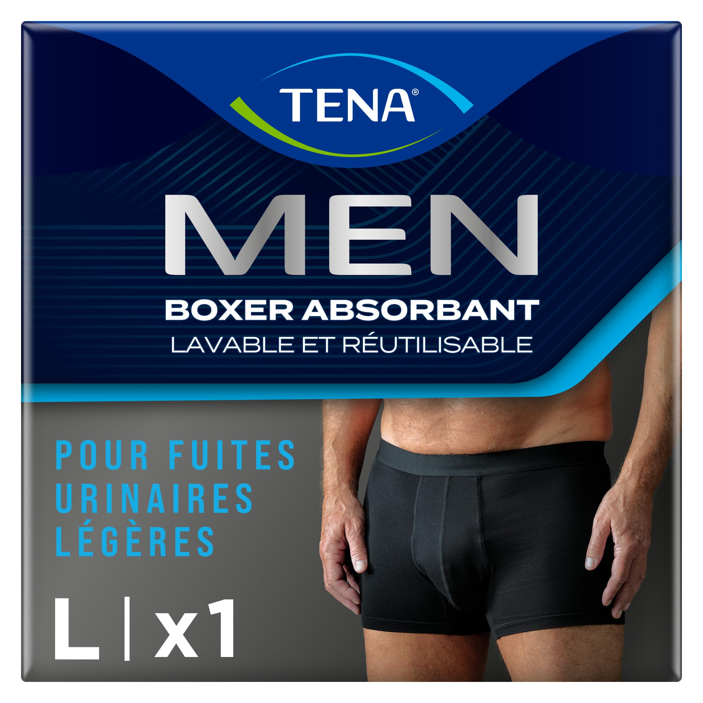 TENA Men - Caleçon de Protection Lavable Homme - Pour les Fuites Urinaires Légères - Coupe Classique - Noir - L