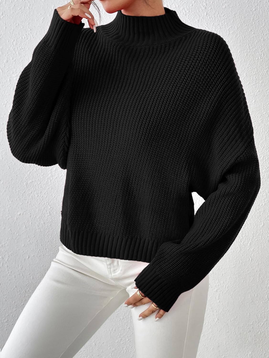SunnyMelody Womens Cropped Mock Neck Sweater Fall 2025 Ribbed Knit Pullover Sweaters Jumper - Lightweight, Crop, Loose Fit - Image 5