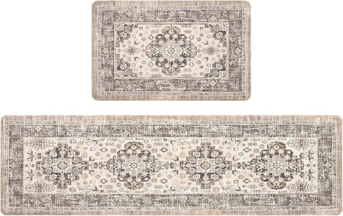 Pauwer Anti Fatigue Kitchen Mat Set of 2 Non Slip Kitchen Mats for Floor Cushioned Kitchen Rugs Comfort Standing Mat Farmhouse Waterproof PVC Foam Kitchen Floor Mat Runner