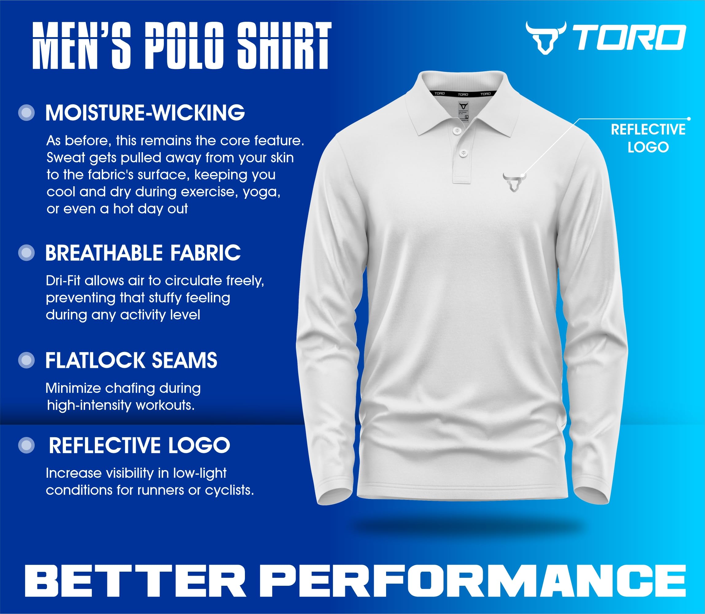 TORO ACTIVA Paquete de 3 camisetas polo para hombre, ajuste regular, uniforme olímpico, casual, ropa de fiesta, multicolor, manga larga, con botones, para adultos