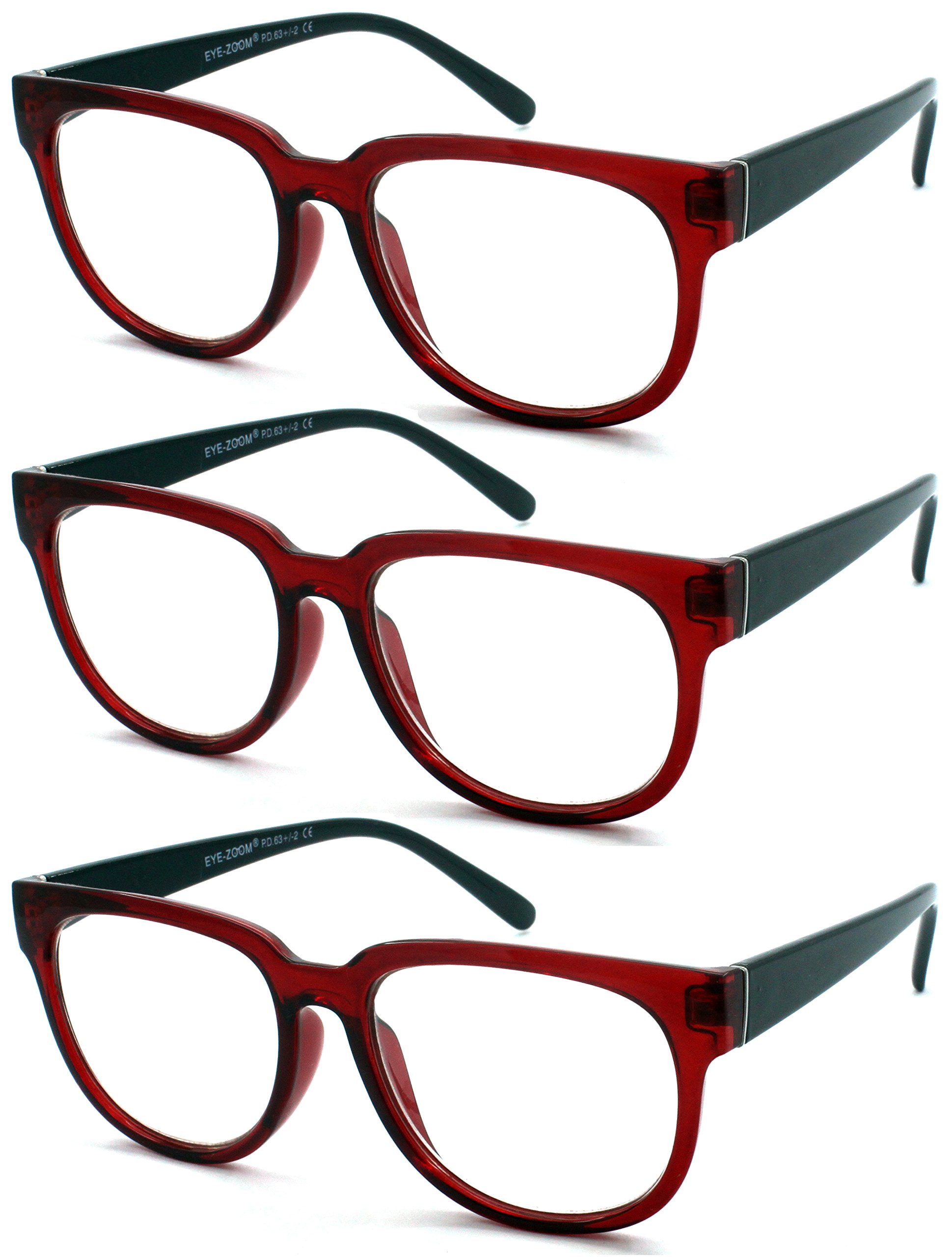 EYE ZOOM Reading Glasses 3 Pack Women Stylish Plastic Frame Readers