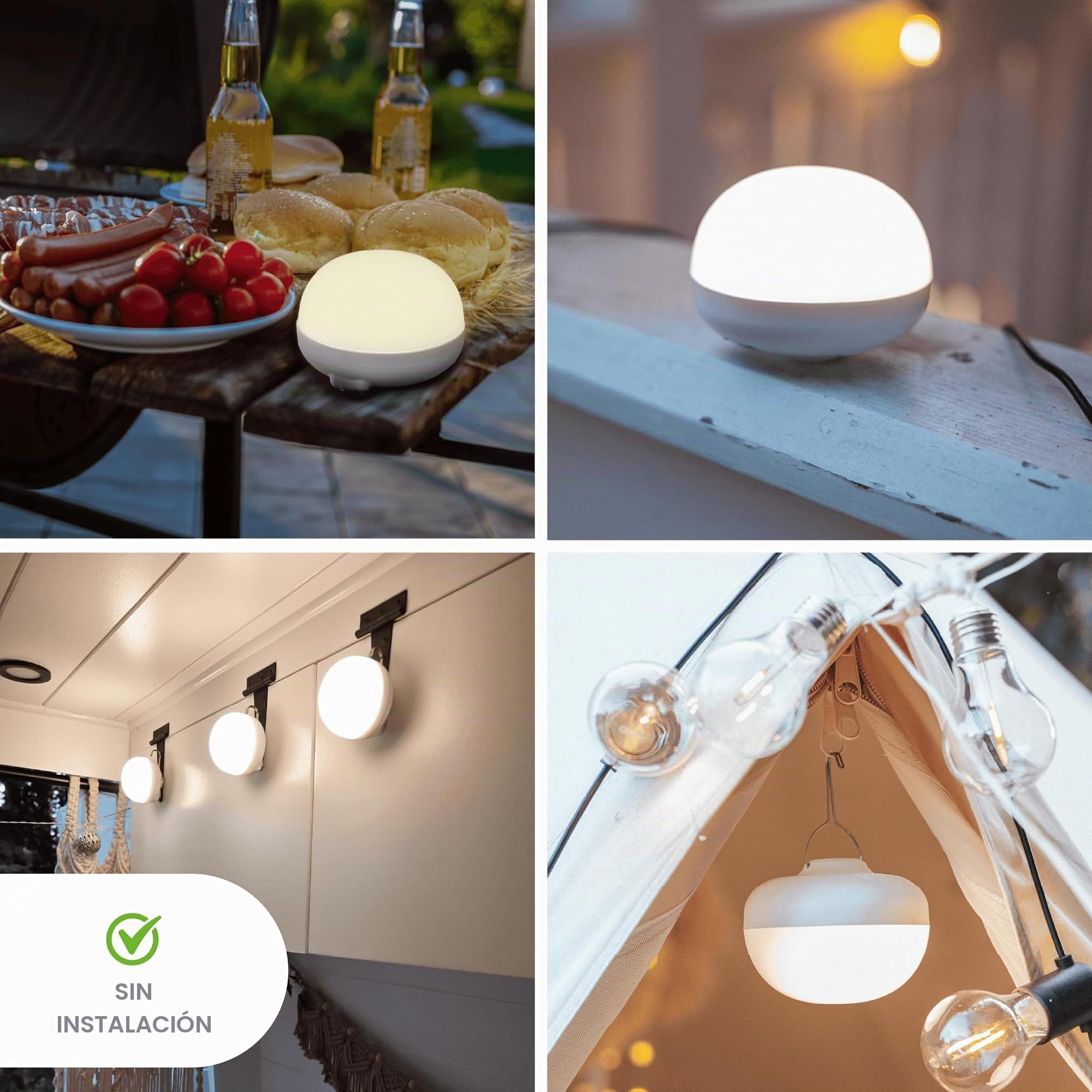Newgarden - Lámpara de Camping y Emergencias LED Cherry. Bombilla Portátil con Gancho e Imán, Sin Cables con Batería Recargable por USB. 900 Lúmenes y Hasta 20H de Uso. Resistente IP54 (Blanco)