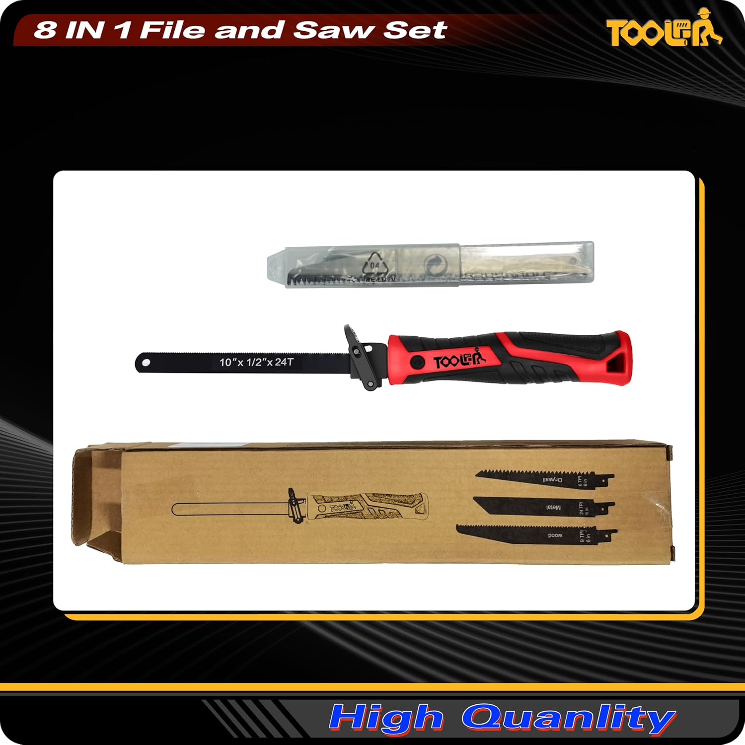 8-In-1 Multi Blades Hand Saw, Drywall Cutter. Hacksaw. Long Blade, Jab Saw, For Cutting Drywall, Sheetrock, Wood, Metel, Plastic, Plywood. Blade Quick Change Mechanism. Red Handle.