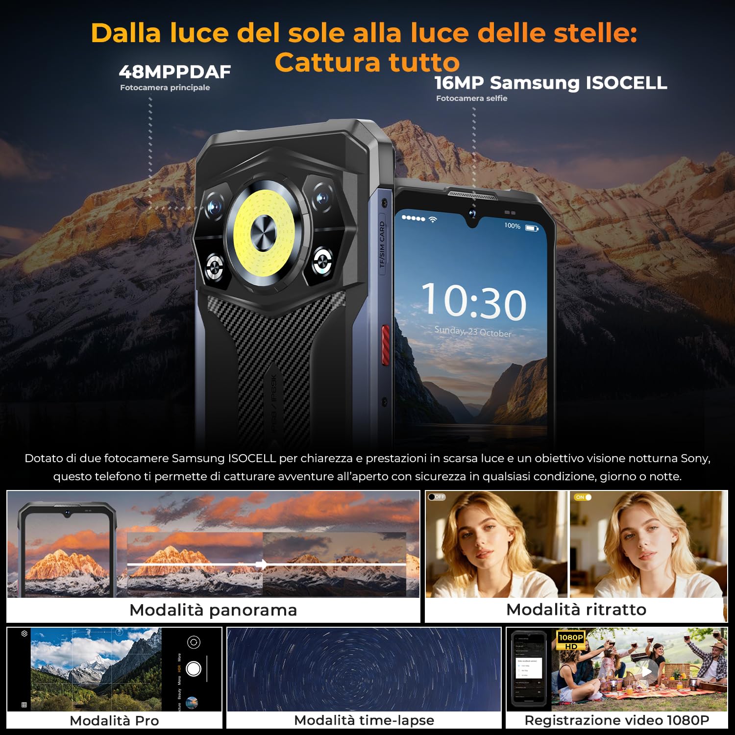 HOTWAV Cyber 17 Rugged Smartphone Android 16 Telefono Indistruttibile | 16GB+128GB/2TB TF/Octa-core Cellulare Robusto, 6200mAh 6.75" HD+ 48MP+16MP, Gemini AI, NFC/Face ID/OTG/GPS/Dual SIM 4G