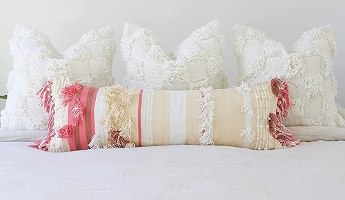 CASA BOHO Funda de almohada lumbar decoración rosa almohadas bohemias para cama almohadas decorativas para sofá almohada larga bohemia para cama
