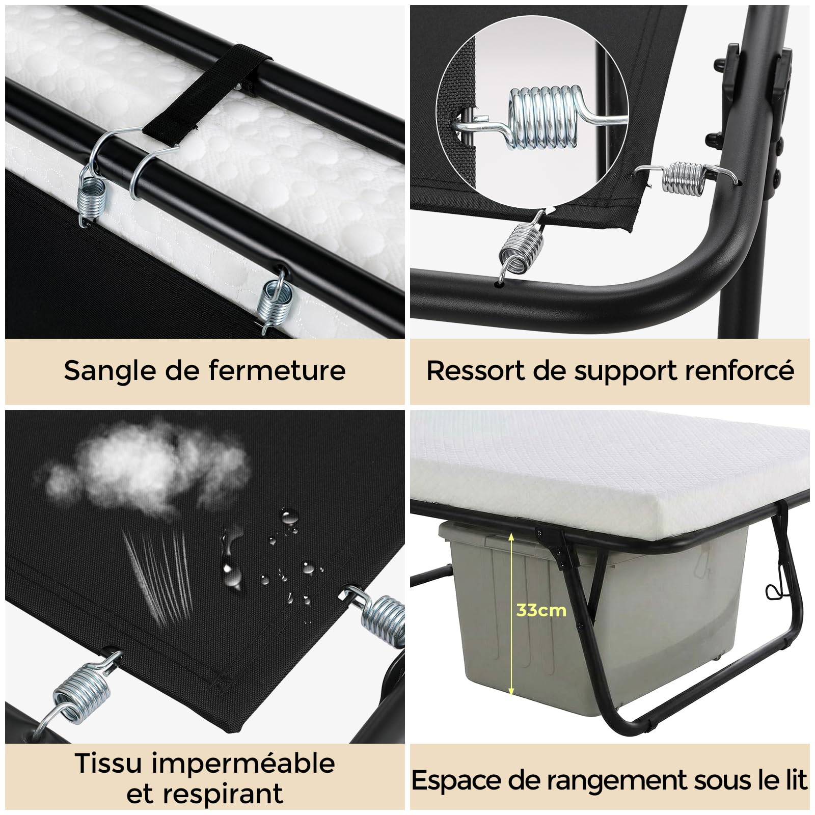 MAMIZO Lit Pliant 1 Personne 80 x 190 cm, Lit Pliable Adulte Portable | avec Matelas en Mousse Mémoire de 7cm,Lit d'Appoint Pliable,Lit Invité,Déplier et Utiliser,pour Bureau,Camping,Voyage,Hôpital
