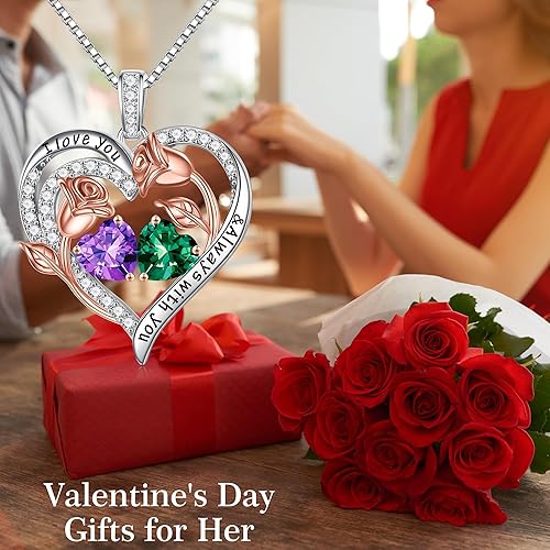 Miniatura 8 de Iefil Collares de corazón de rosa para mujer, plata de ley 925, collar de piedra natal de corazón rosa, regalos de cumpleaños para mujeres