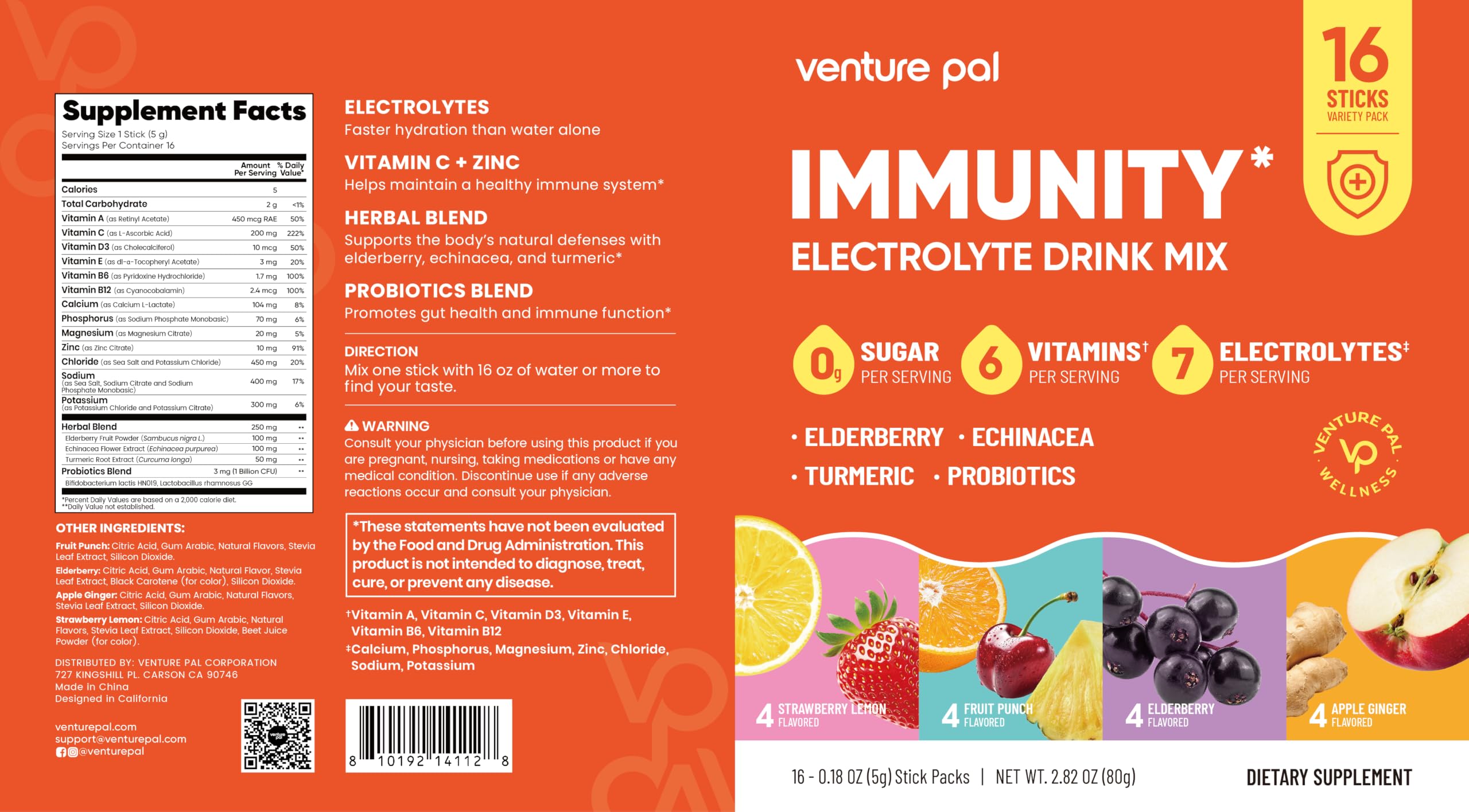 Venture Pal Sugar Free Hydration Packets+Immune-Liquid Daily IV Drink Mix — Amazon image 10