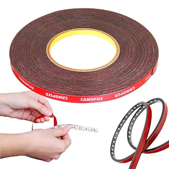 CANOPUS Double Sided Tape, Heavy Duty Adhesive Tape, LED Mounting Tape, Waterproof Foam Tape, 0.4in x 32ft, Suitable for LED Strip Lights, Indoor/Outdoor Craft, Home & Office Projects
