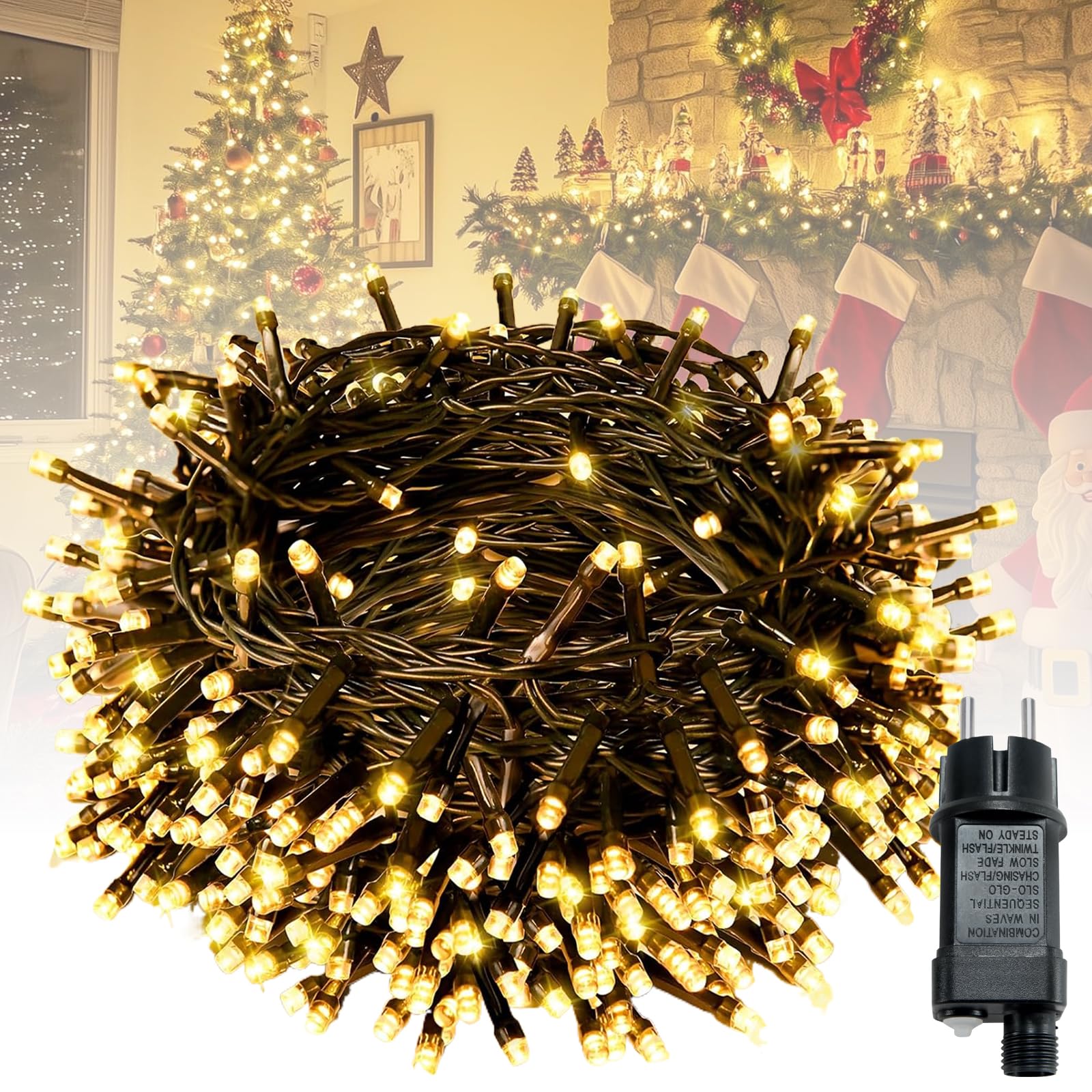 Lichterkette außen und innen,100M 1000 Led Cluster Lichterkette IP44 wasserdicht, 8 Beleuchtungsmodi - für Garten, Balkon, Hochzeit, Weihnachten & Wohnzimmerdekoration