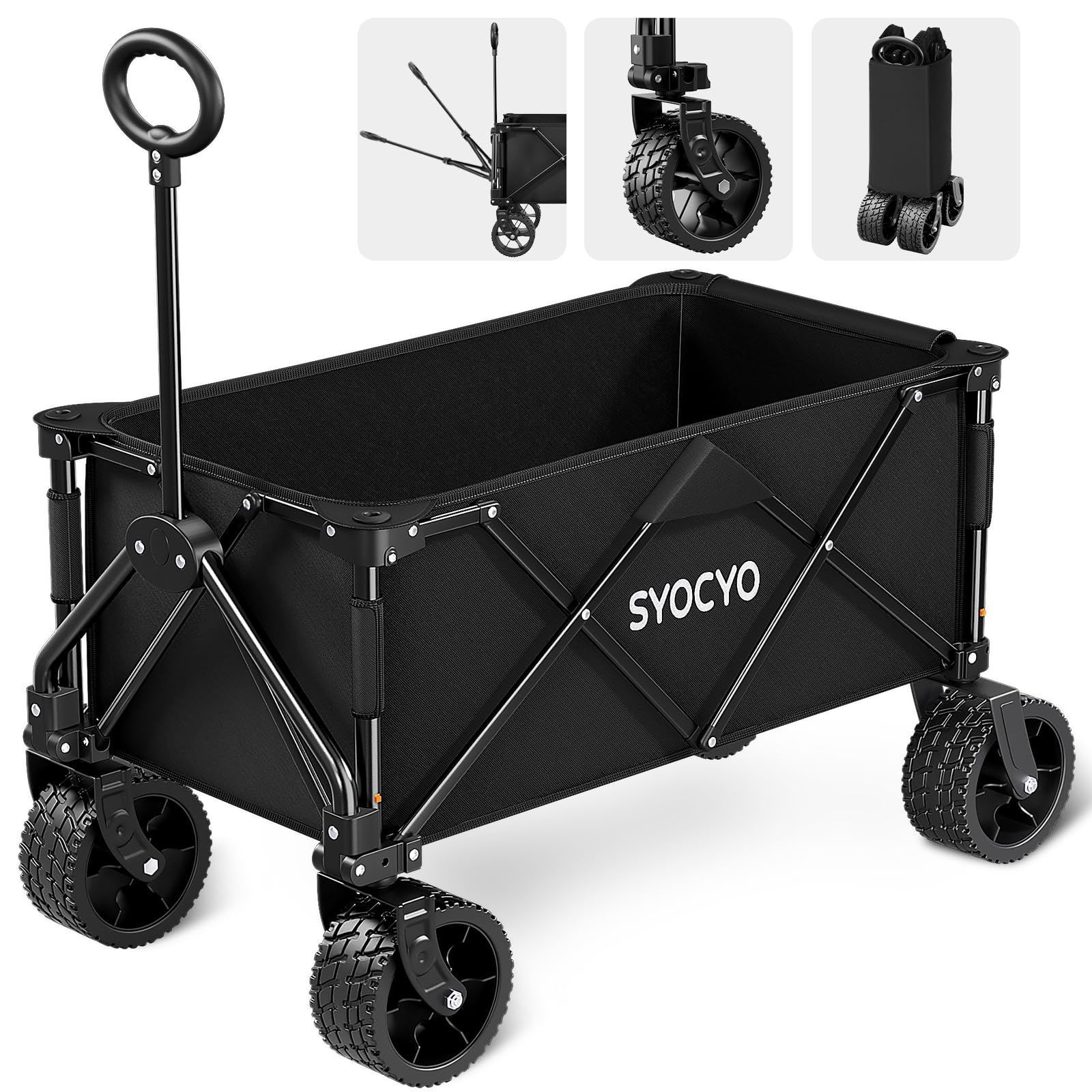 Collapsible Folding Wagon Cart, Heavy Duty Wagon Foldable with 330lbs Weight Capacity, Utility Garden Cart, Beach Wagon with All-Terrain Wheels for Camping, Sports, Shopping