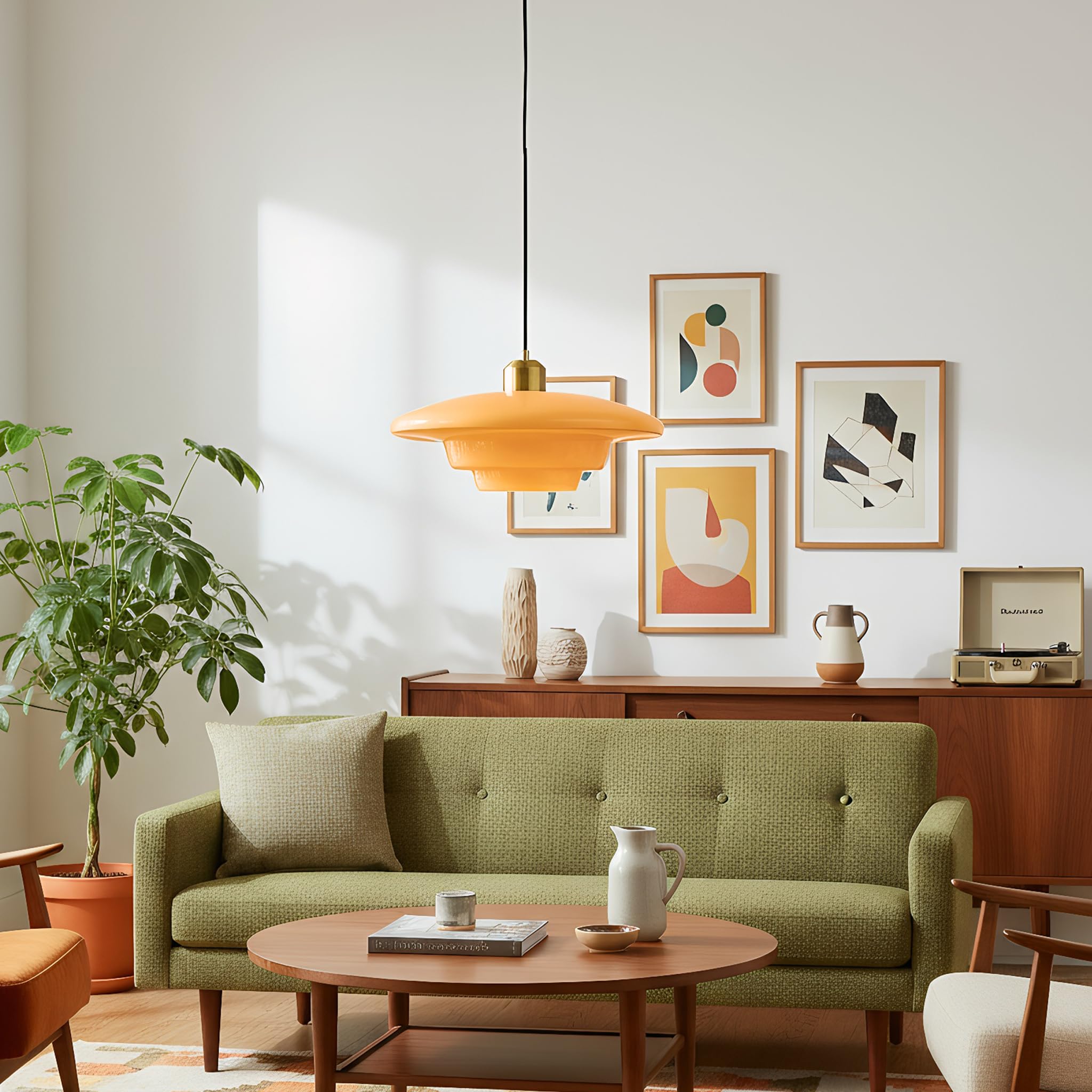 Pendelleuchte Esstisch Vintage, Höhenverstellbar Hängeleuchte aus Glas & Antik-Gold E27-Fassung, Große Hängelampe für Esszimmer Küche Schlafzimmer Wohnzimmer (Gelb, 30cm)