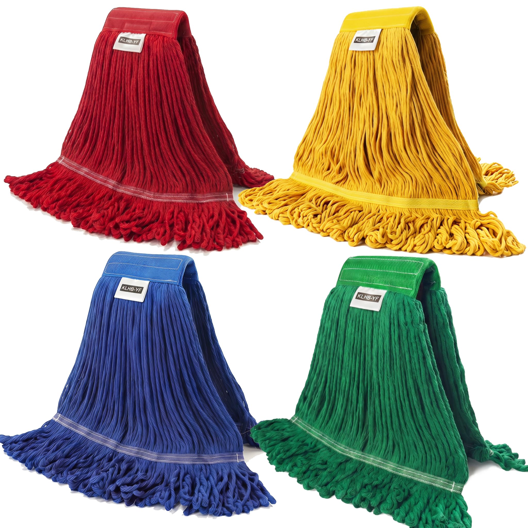 Paquete de 4 cabezales de fregona comerciales resistentes, cabezal de fregona de cuerda comercial, reemplazo de cabezal de fregona de extremo de bucle, cabezal de fregona industrial lavable de
