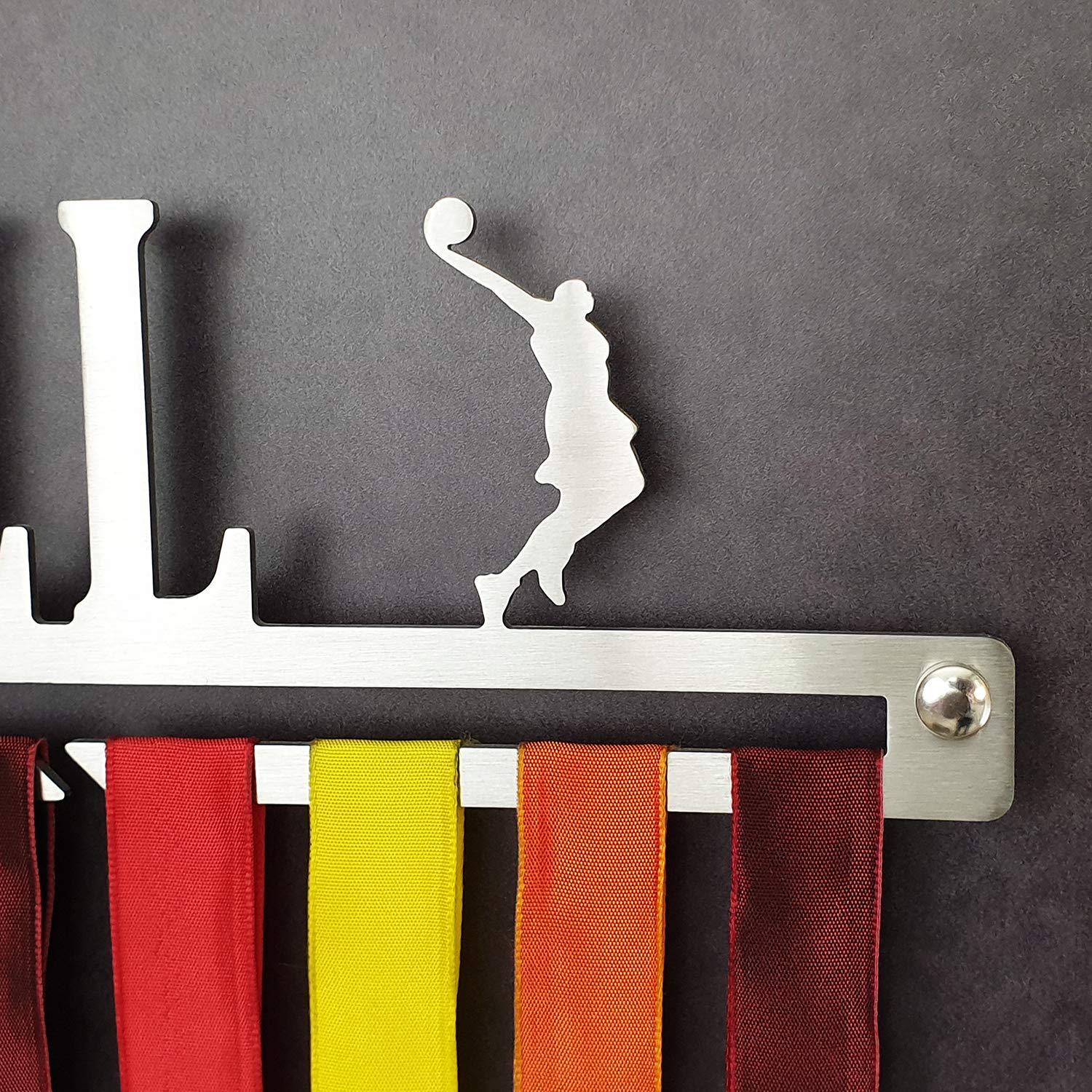 MEDALdisplay Basketball - Medaillen Aufhänger - Wandhalterung für Sportmedaillen Basket-Ball, Basket - Medaillenhalter - Sport Medal Hanger - Gebürsteter Edelstahl - 100% Made in Italy