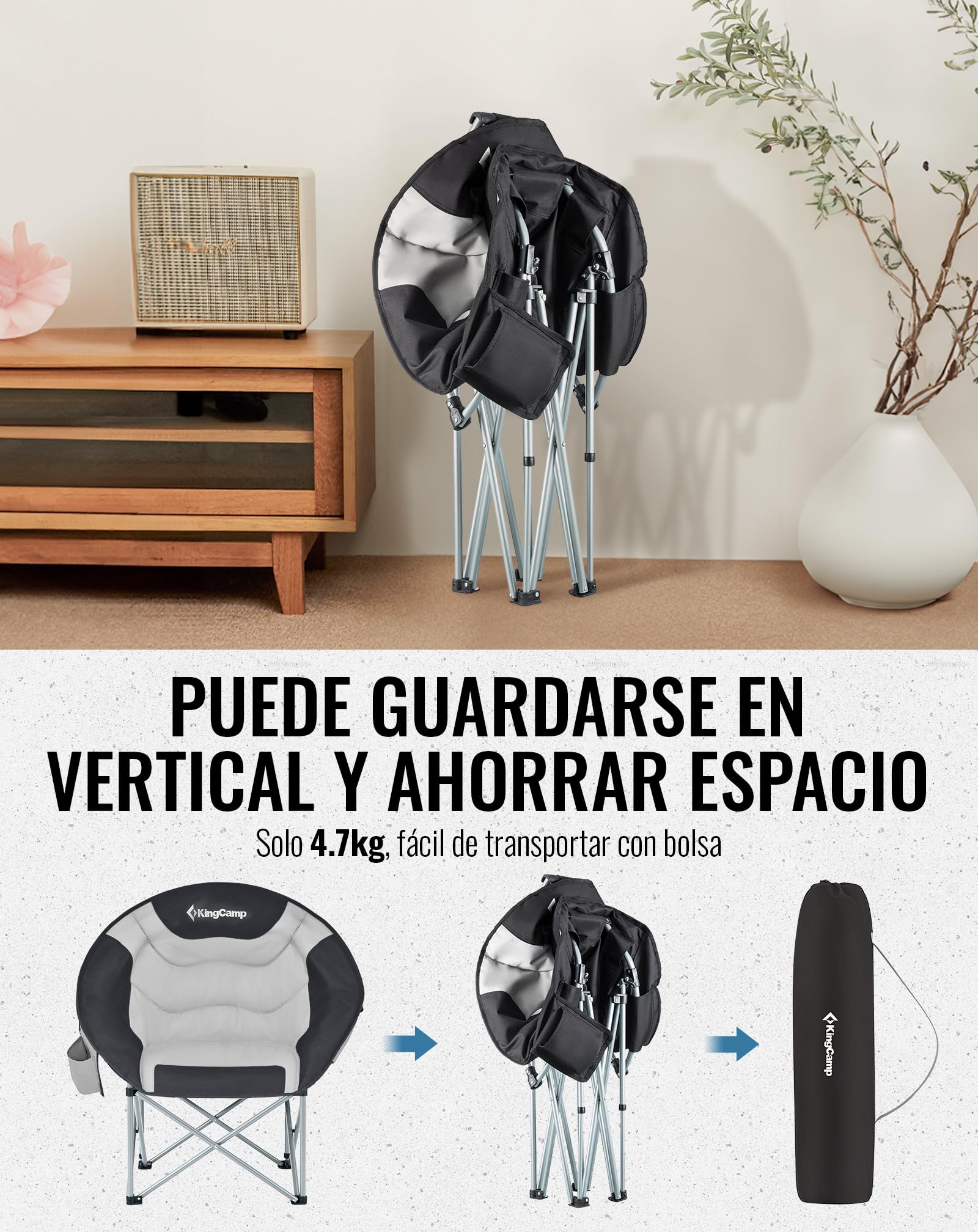 KingCamp 2 x Moonchair Sillas de Camping Plegables Acolchadas hasta 205 kg