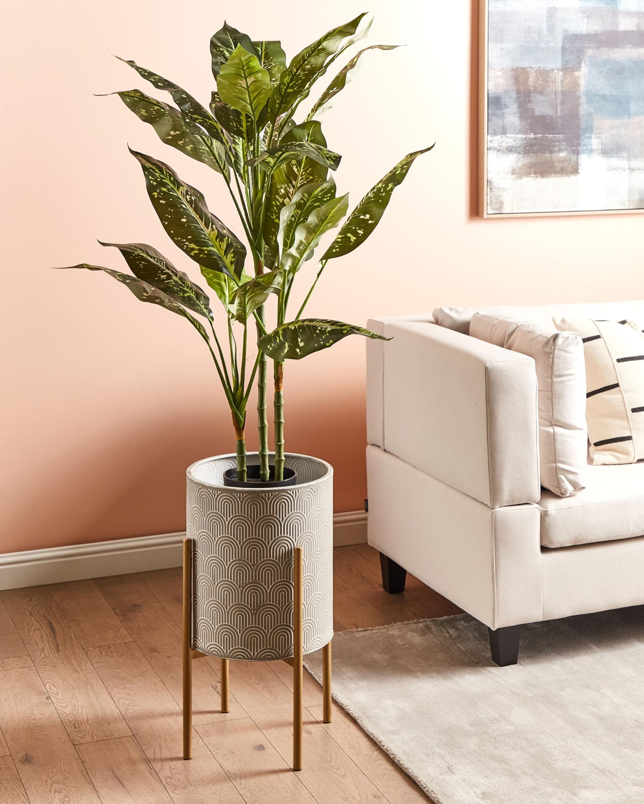 Pflanzenständer Metall grau rund Schuppen-Design Blumentopf mit Ständer Aubrieta