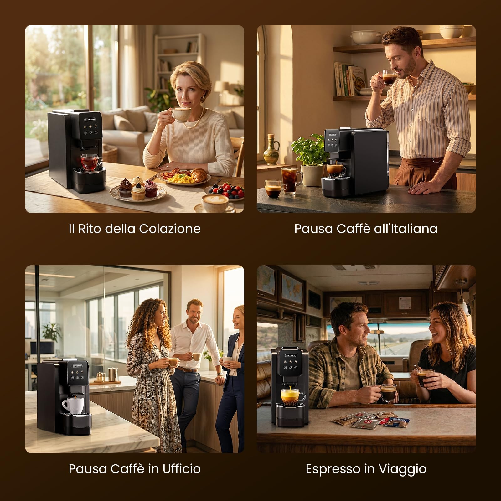 Casabar1 Macchina da Caffè per Cialde E.S.E. 44mm, Touchscreen, 4 Bevande | Pompa Italiana 19 Bar, Pre-infusione, Temp. e Quantità Regolabili, Bypass Americano, Macchina Espresso per Casa e Ufficio