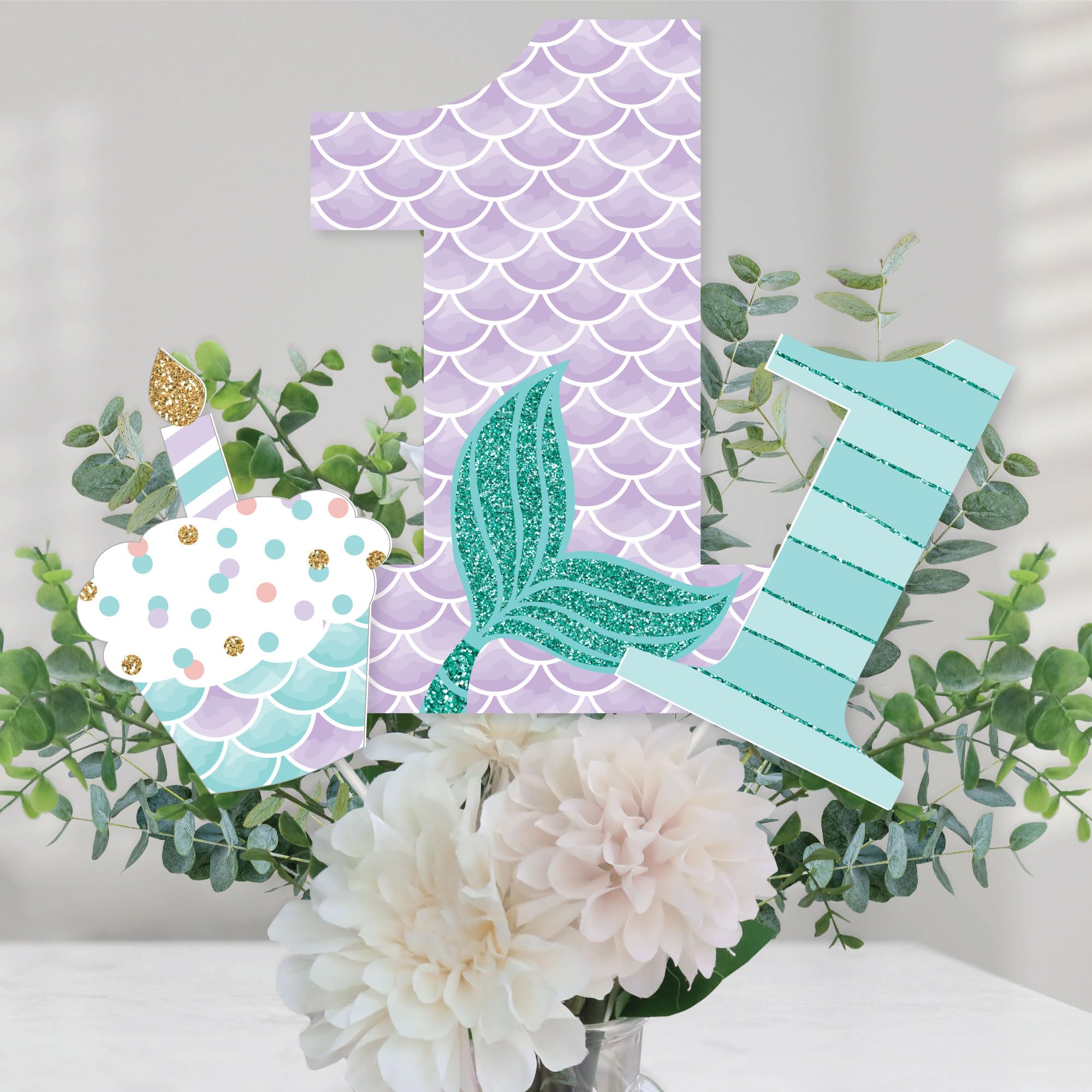 Let's Be Mermaids Centerpiece Sticks 15-Pack - Baby Shower Birthday Party Decor, Table Toppers, Photo Booth Props - View #3