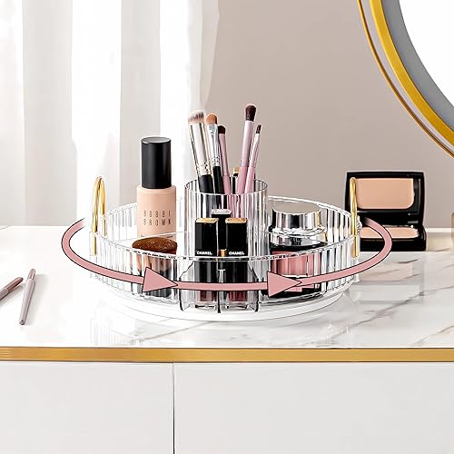 Organizador de maquillaje giratorio 360, organizador de perfumes de gran capacidad para tocador, organizador de encimera de baño con soporte para