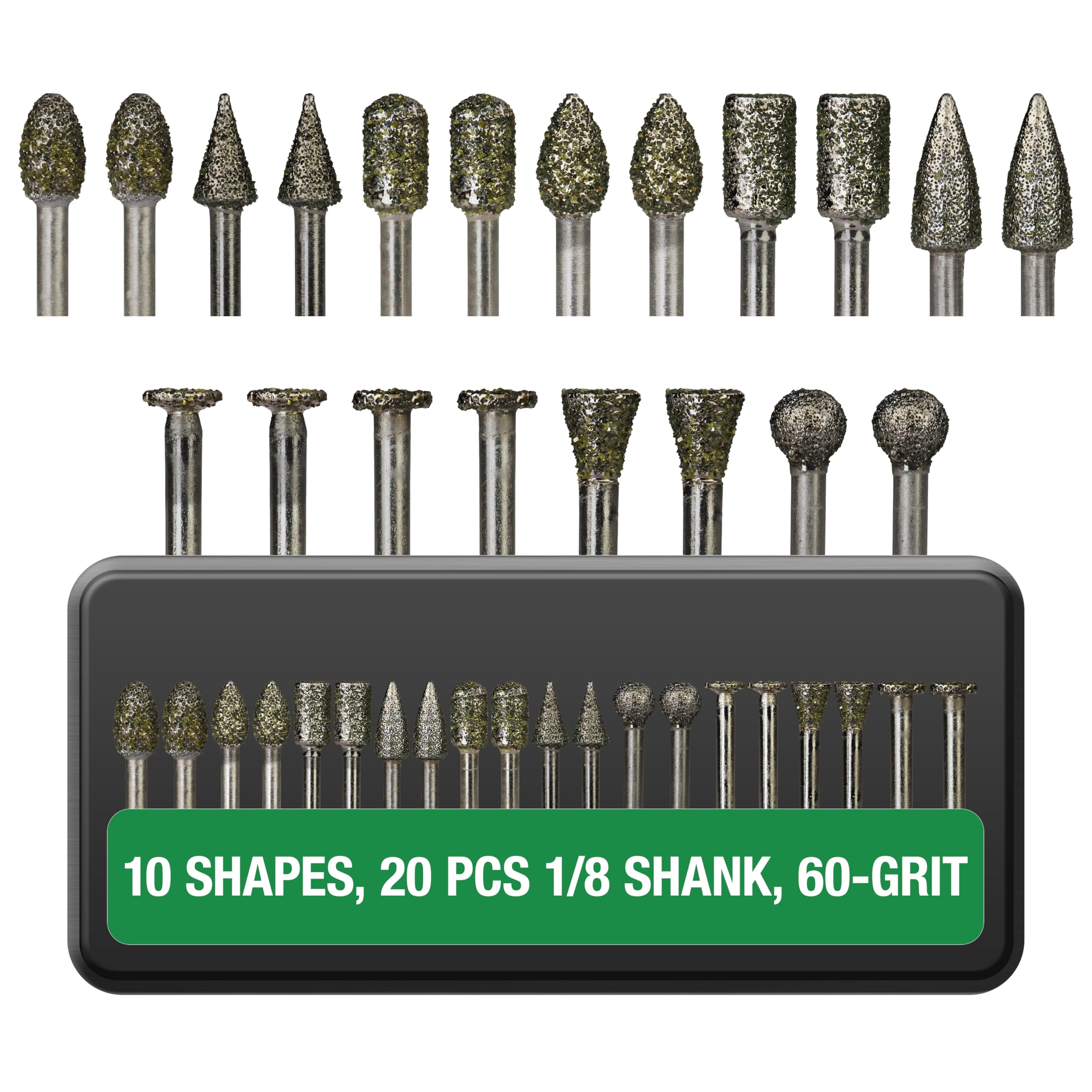 Diamond Burr Bits 20-Pc 1/8" Shank 120 Grit for Dremel Rotary Tool — Amazon image 9