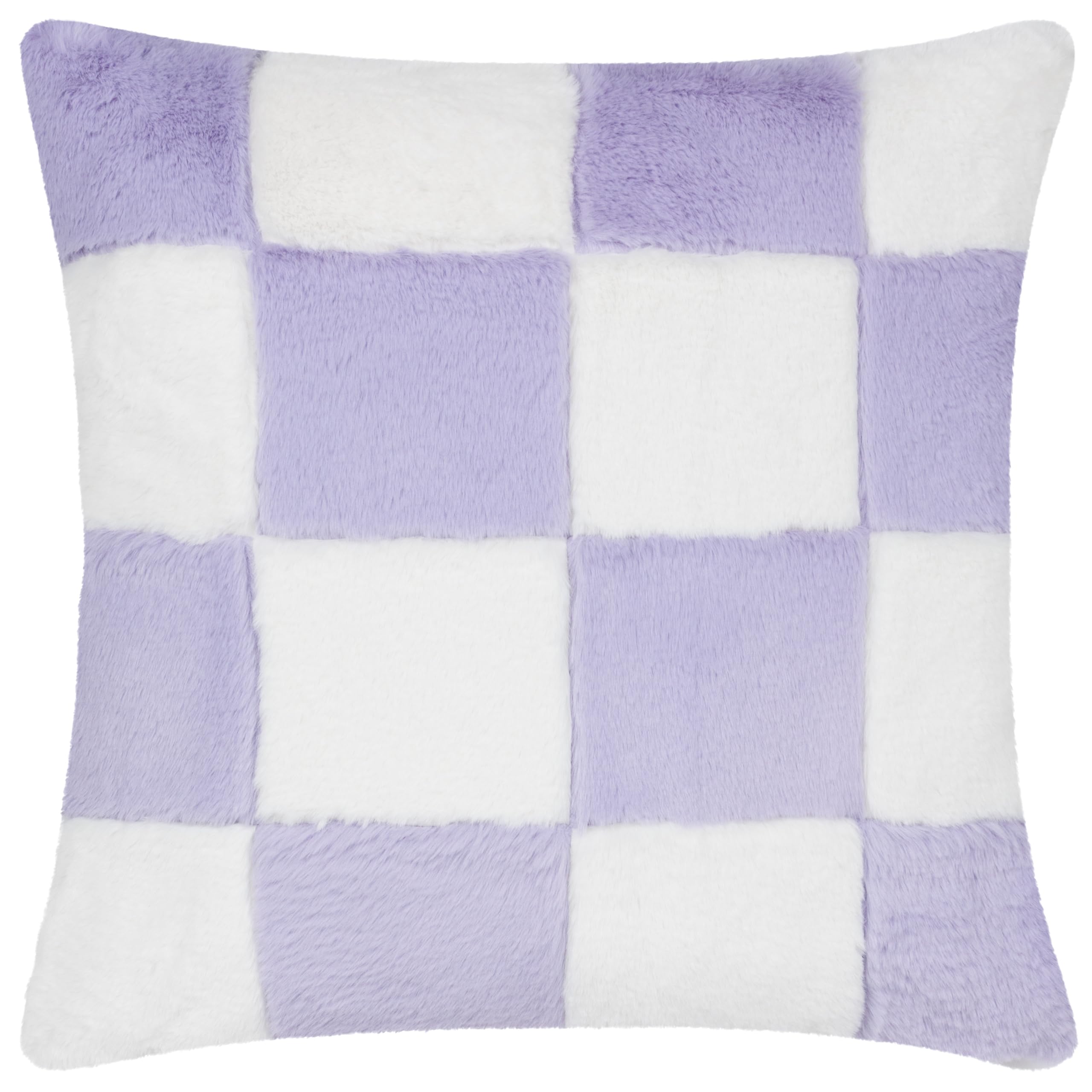 Furn. Lilac Heya Home Cozee Check Faux Fur Cushion Cover,