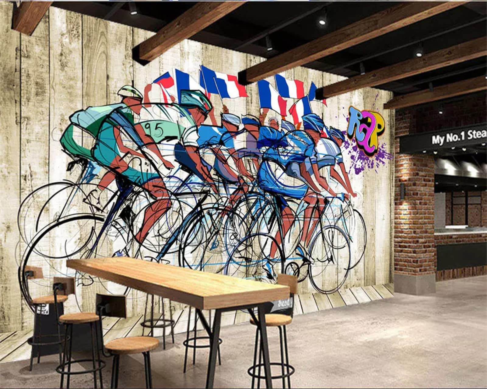 Benutzerdefinierte Fototapete Radfahren Fitnessstudio Stilvolles Restaurant Ktv Fitnessstudio Gesundheitsraum Dekoration Wand 3D-Tapete, 350 * 245 cm Baumarkt