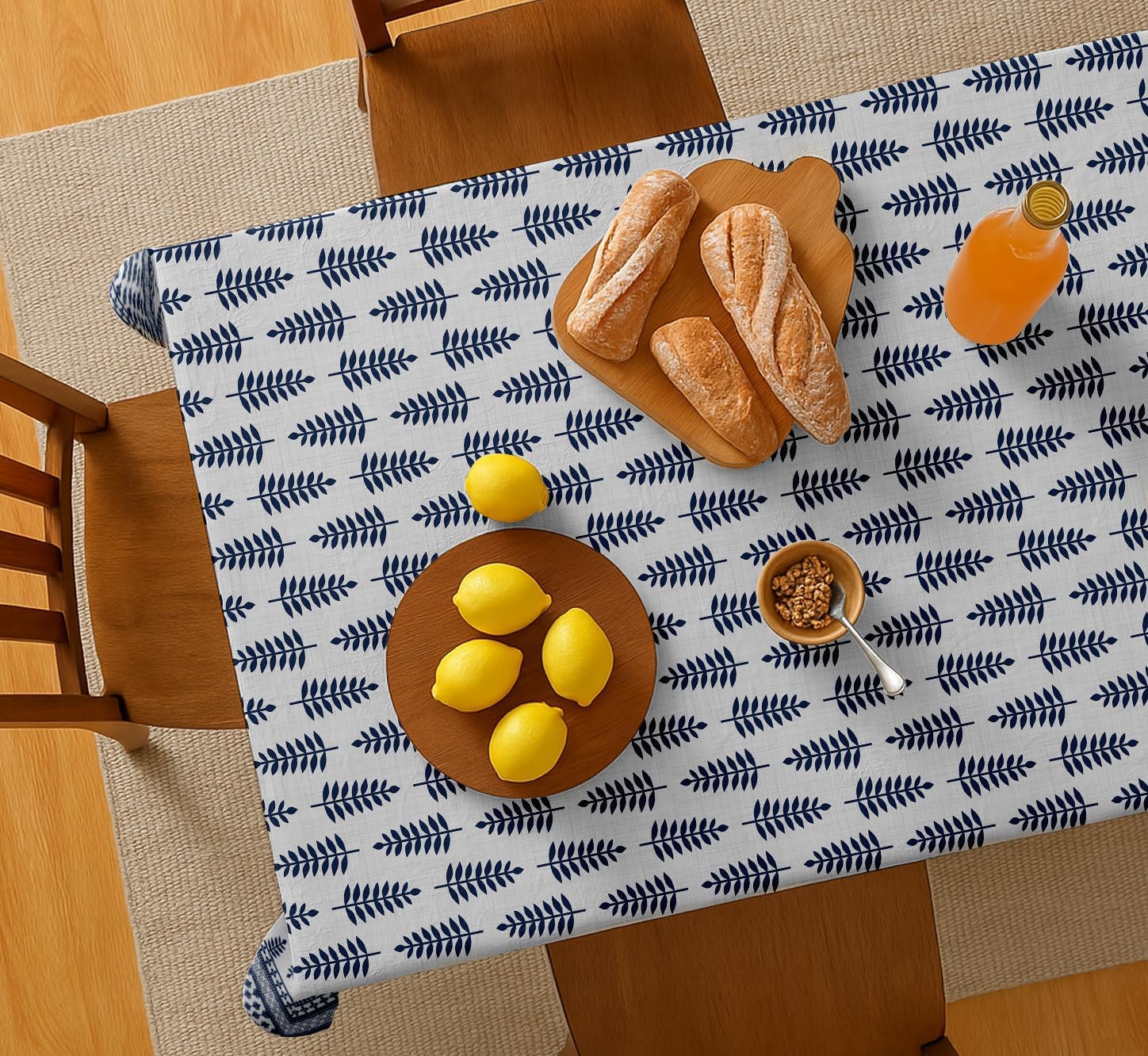 Leaves Design Tablecloth - White 54X54 Inch Cotton Twill Dining Table Cover, Perfect for 4 Seater Tables, Durable, Washable, Wrinkle Resistant, Ideal for Festive Occasions & Gatherings
