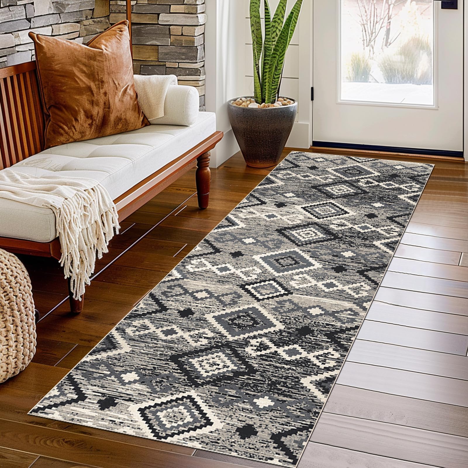 Carpet Runners for Hallways Non Slip Washable Kitchen Runner Rugs Long Runner Rugs for Hallway 80 x 200 cm Geometric Pattern Hall Runner Indoor Door Mat for Kitchen Living Room Bedroom Bedsides