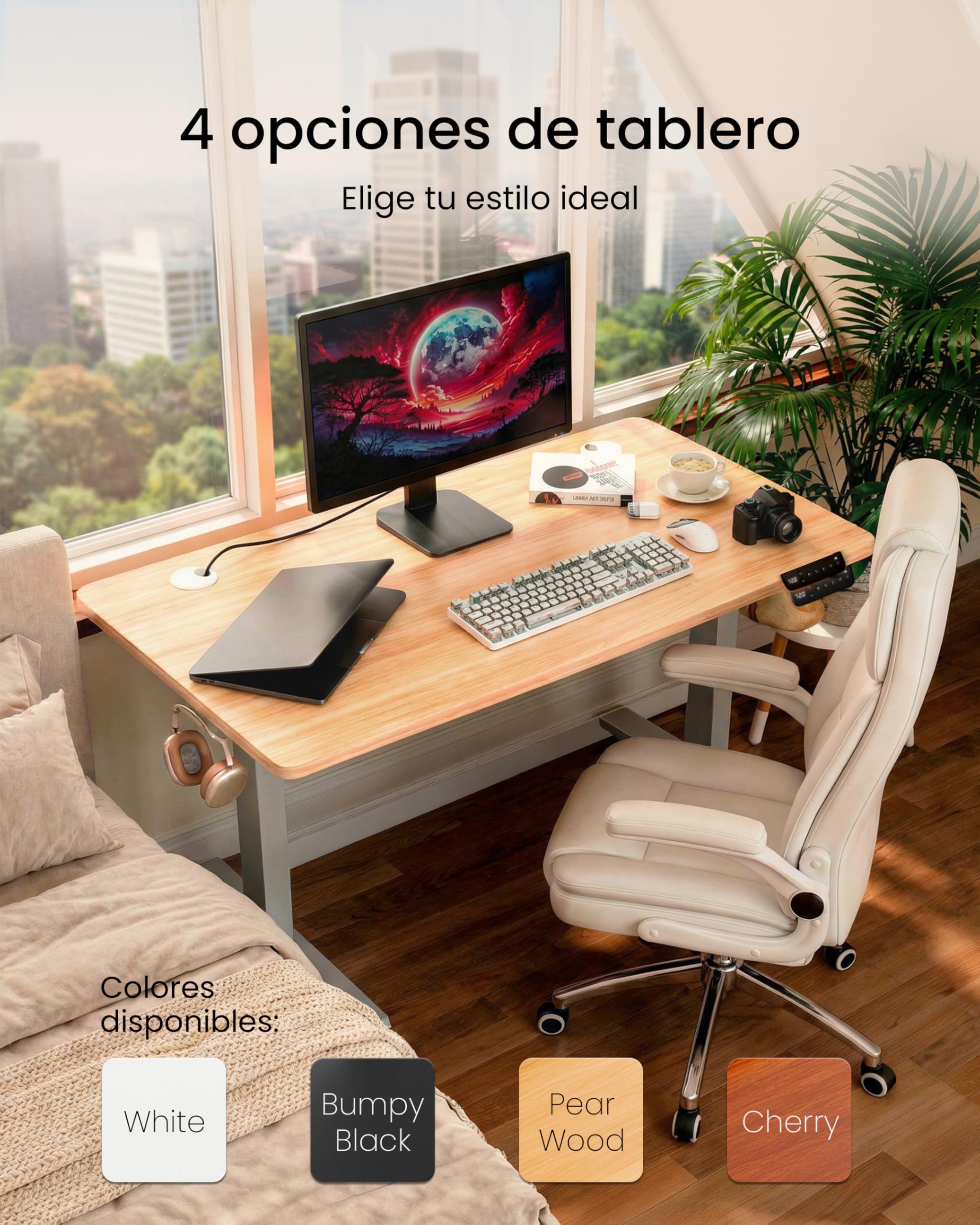unycos - Escritorio Elevable Eléctrico con Tablero, Mesa con Opciones de Altura, Motor Individual, Función Memoria, Anticolisión, Temporizador, 100 * 60 * 2.5cm (Gris/Madera, Core One)
