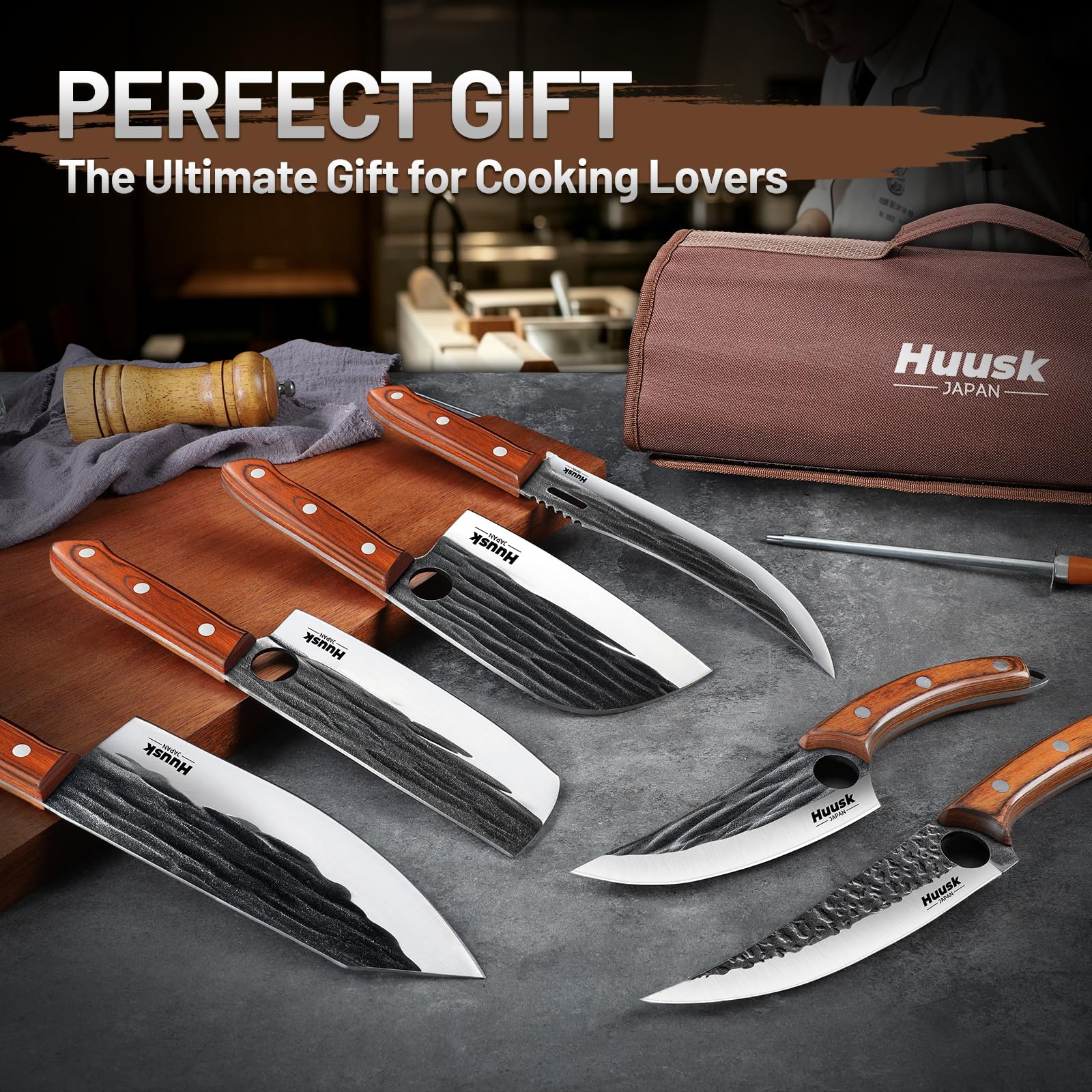 Huusk Serbian Chef Knife Set - 6 PCS Hand Forged Kitchen Knife Set with Bag — Amazon image 6