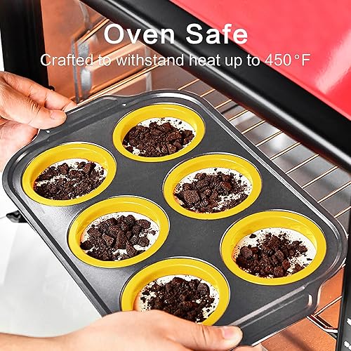 Miniatura 6 de Molde de silicona para magdalenas para hornear con marco de metal, moldes de 6 tazas para magdalenas, bandeja antiadherente para hornos, utensilios