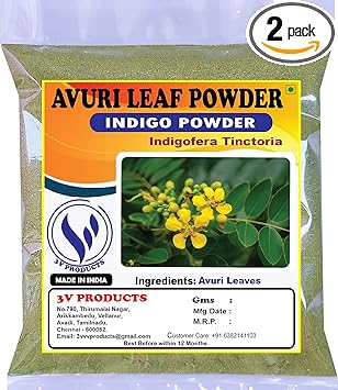 3V PRODUCTS Avuri Leaf Powder 200g, Indigo Powder for Black Hair (Pack of 2x100g)