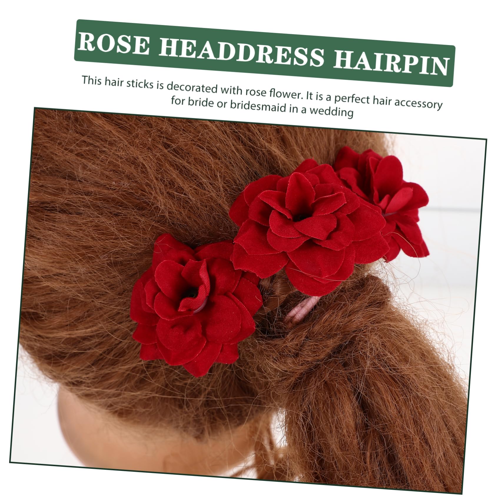 FRCOLOR 10 Sets Braut-haarstäbe Rote Rose Damen-haarnadel Dekorative Haarnadel Haarstäbchen Für Hochzeitsfeiern U-förmige Hochsteckfrisur Haarschmuck 6 Stück * 10