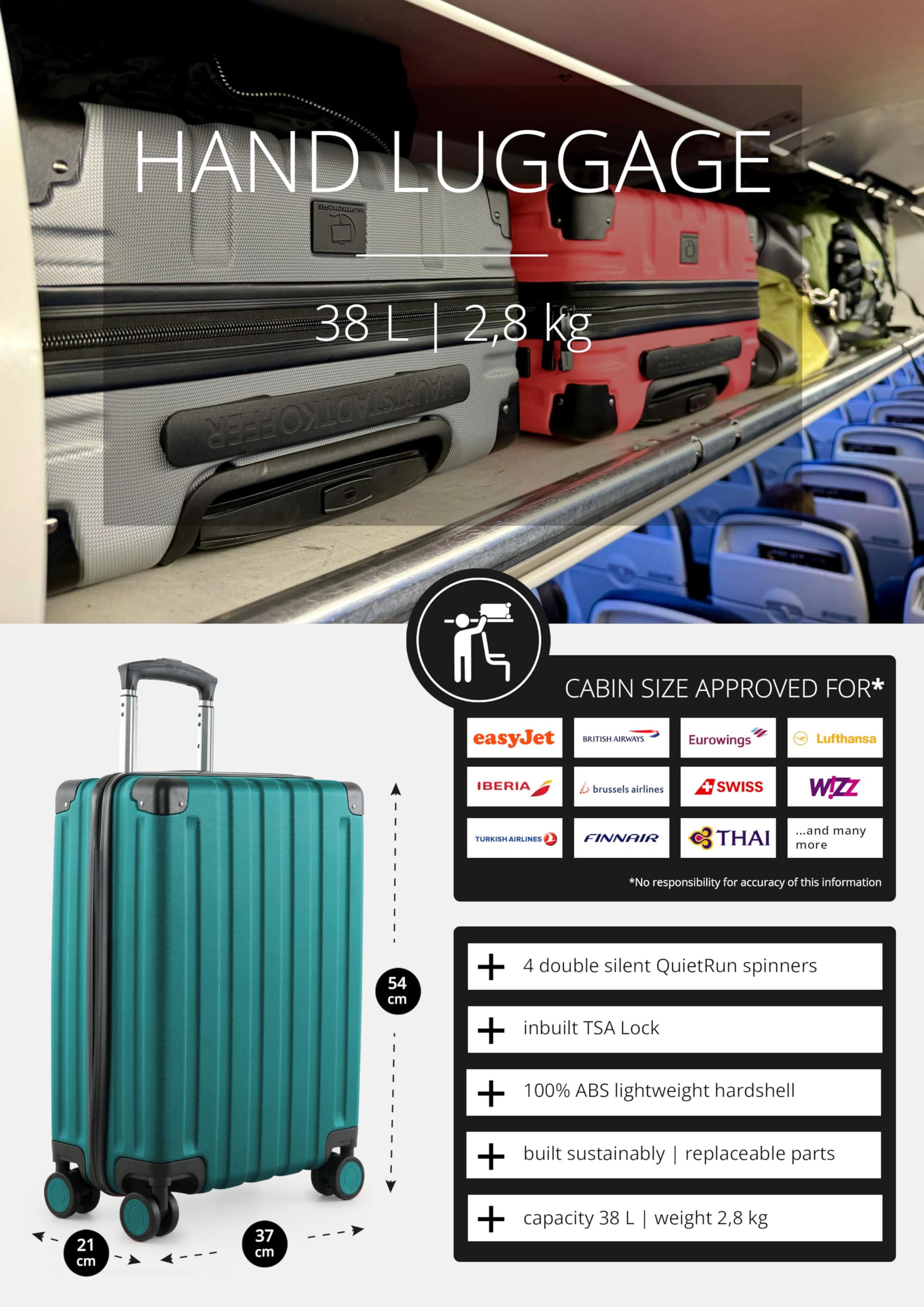 Hauptstadtkoffer Q-Damm - set di 3 valigie - valigia bagaglio a mano 54 cm, valigia media 68 cm + valigia da viaggio grande 78 cm, guscio rigido ABS, TSA