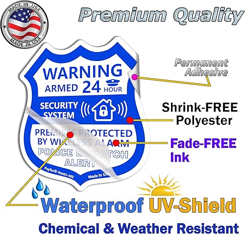 Miniatura 7 de Psyfer® Paquete de 12 calcomanías impermeables para cámara de seguridad y alarma para exteriores (fabricadas en Estados Unidos)