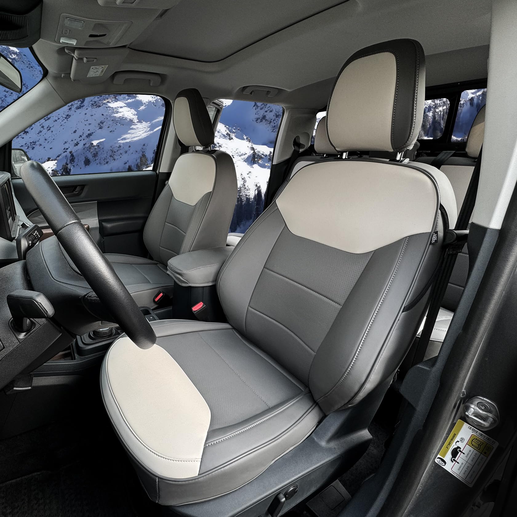 Mabett Seat Covers for Ford Maverick, Interior Protectors fit Maverick Accessories 2022 2023 2024, Full Protection, PU Leather (Gray & White)