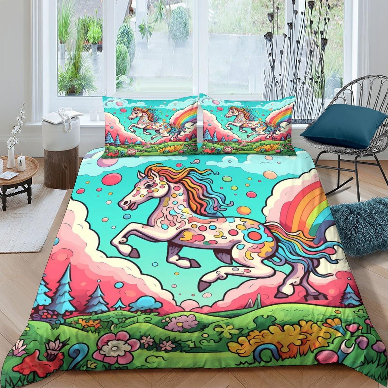Ctjqhvkz Style-7 3D Printed Rainbow Unicorn Fitted Sheet Microfiber Soft Colorful Fantasy Mattress Cover For Bedroom Guestroom Decor Single（135X200cm）