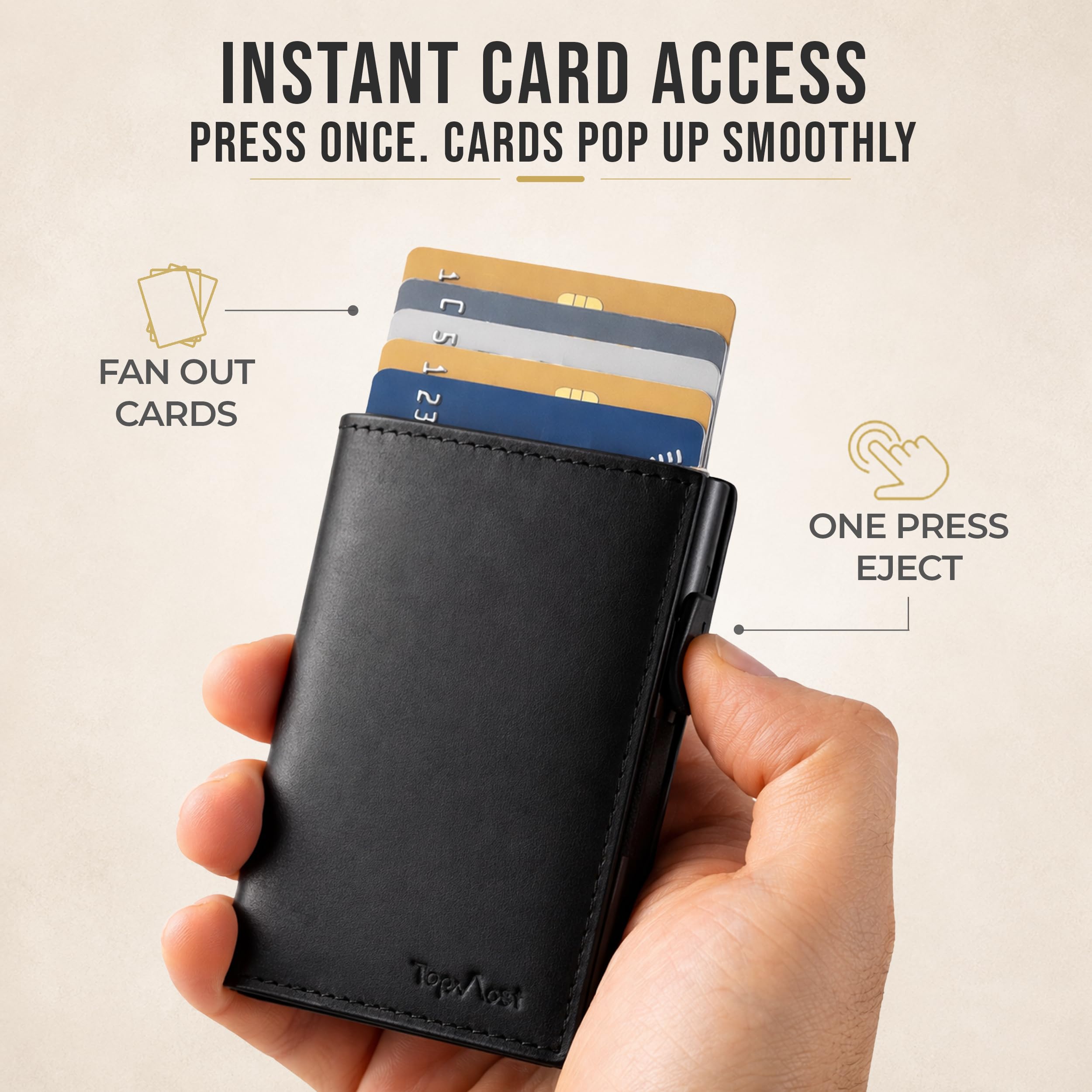 TopMost Men's Genuine Leather Flip Wallet Credit Card Holder Ridge Blokowanie RFID Portfele dla mężczyzn z okienkiem identyfikacyjnym, wąskie, minimalistyczne, pojemność 5-9