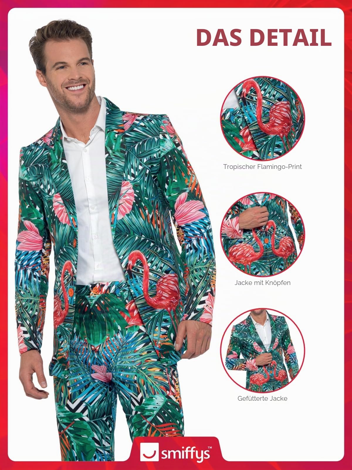 Smiffys Hawaiian Tropical Flamingo Suit, Multi-Coloured Halloween und Karneval
