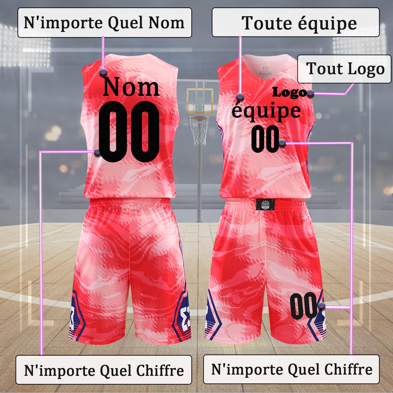 Tenue Basket Personnalisé pour Enfants Adultes, aillot Maillot Basketball T-Shirt Short Set 2 pièces Personnalisé avec Votre Nom, Numéro, Équipe