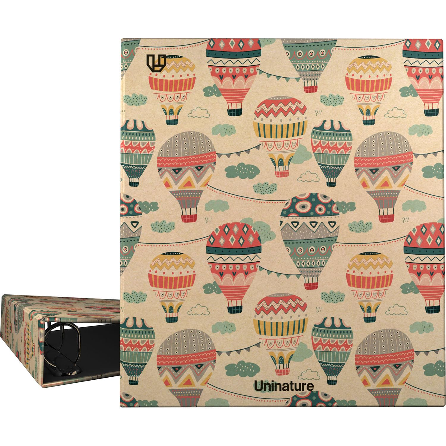 Unipapel - Raccoglitore ad anelli Kraft riciclati A4, 4 anelli misti 40 mm, design uninature Cappadocia, FSC Recycled 100%, materiale perfetto per la scuola e l'ufficio