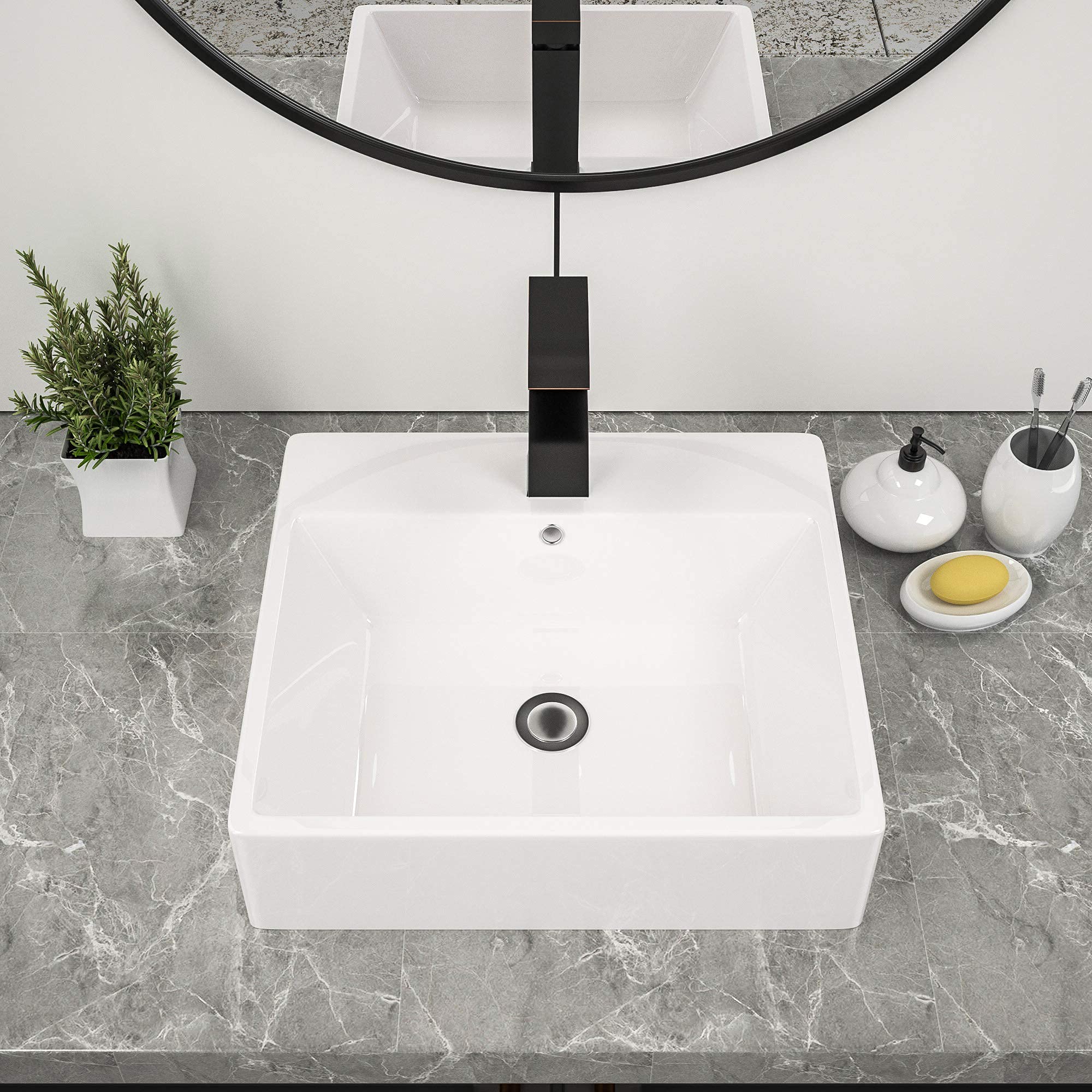 Couoko 20.5"x16.25" Rectangular Wall Mounted Bathroom Sink Above Counter White Porcelain Ceramic Vessel Sink Vanity Sink Basin with Faucet Hole